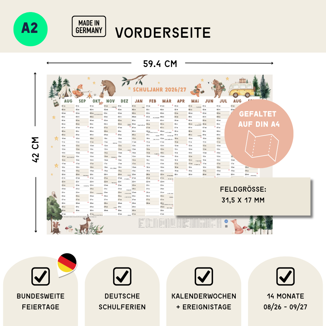 Schuljahresplaner 2026/2027 A2 Waldtiere mit Stundenplan
