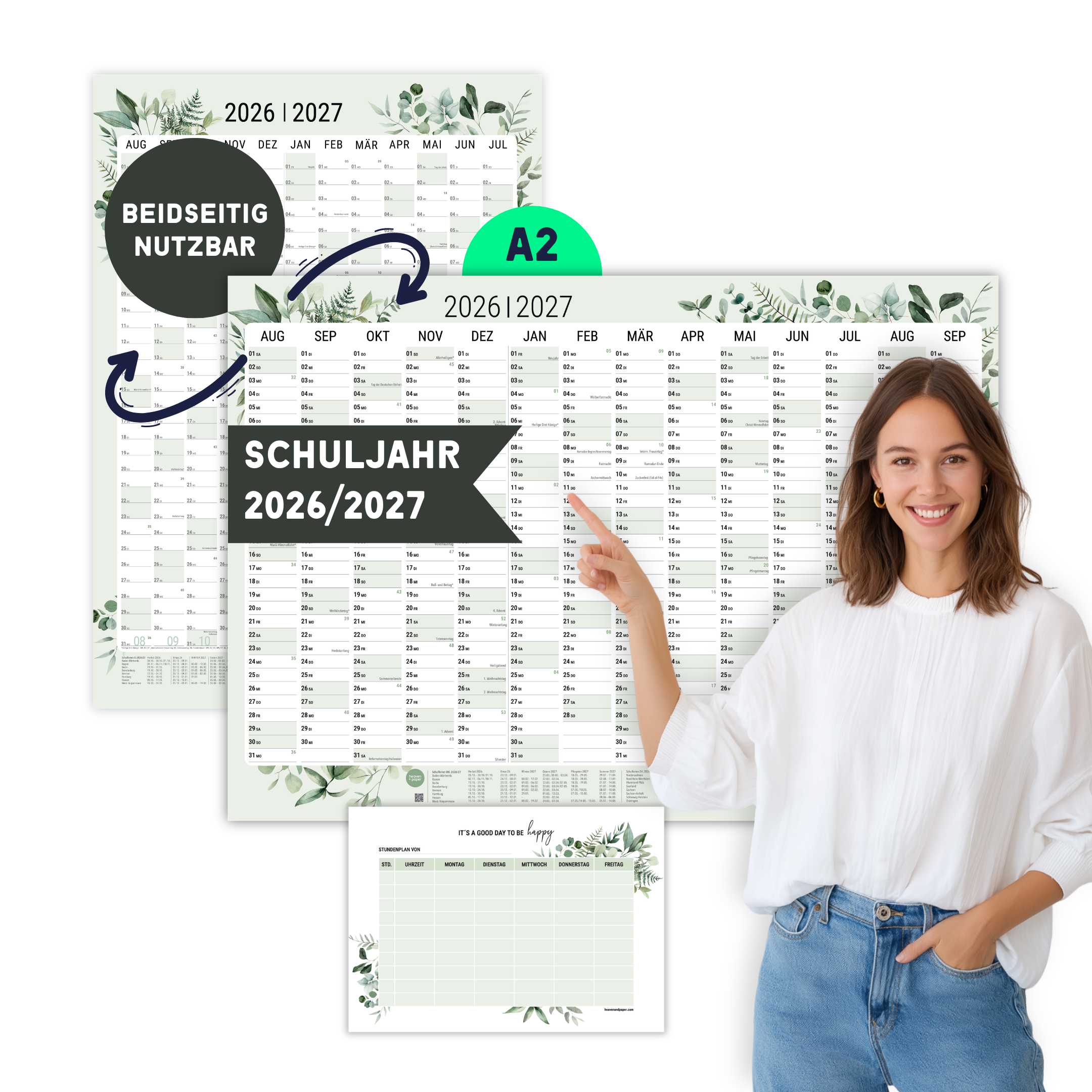 Schuljahresplaner 2026/2027 A2 Green mit Stundenplan