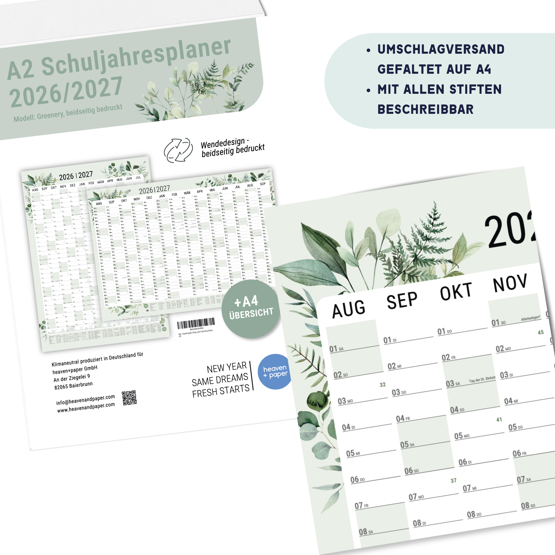 Schuljahresplaner 2026/2027 A2 Green mit Stundenplan