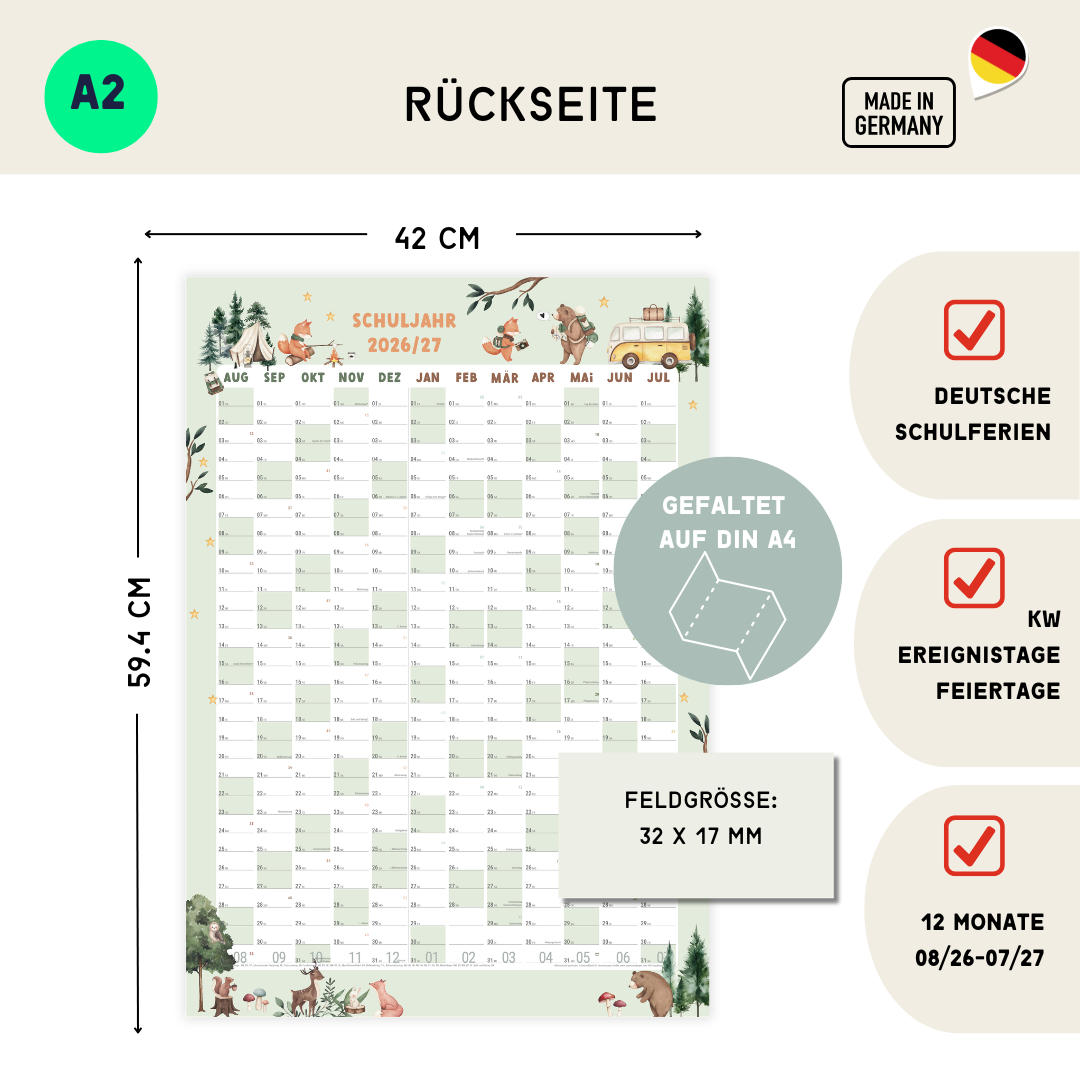 Schuljahresplaner 2026/2027 A2 Waldtiere mit Stundenplan