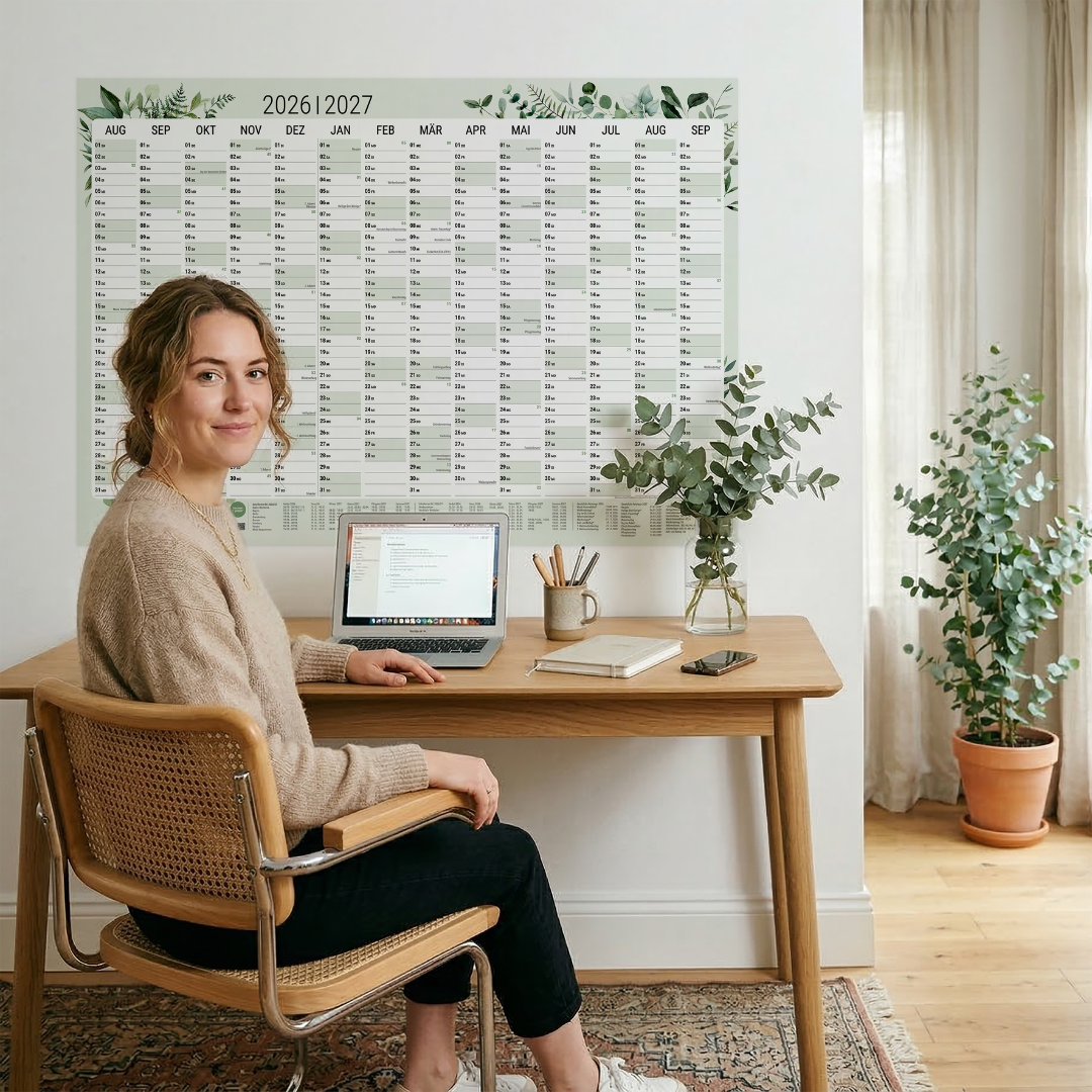 Schuljahresplaner 2026/2027 A1 Greenery – Wandkalender botanisch