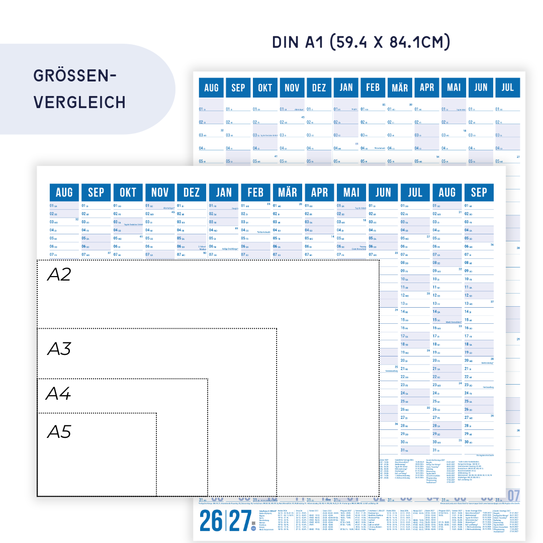 Schuljahresplaner 2026/2027 A1 Blau – Wandkalender mit Ferien