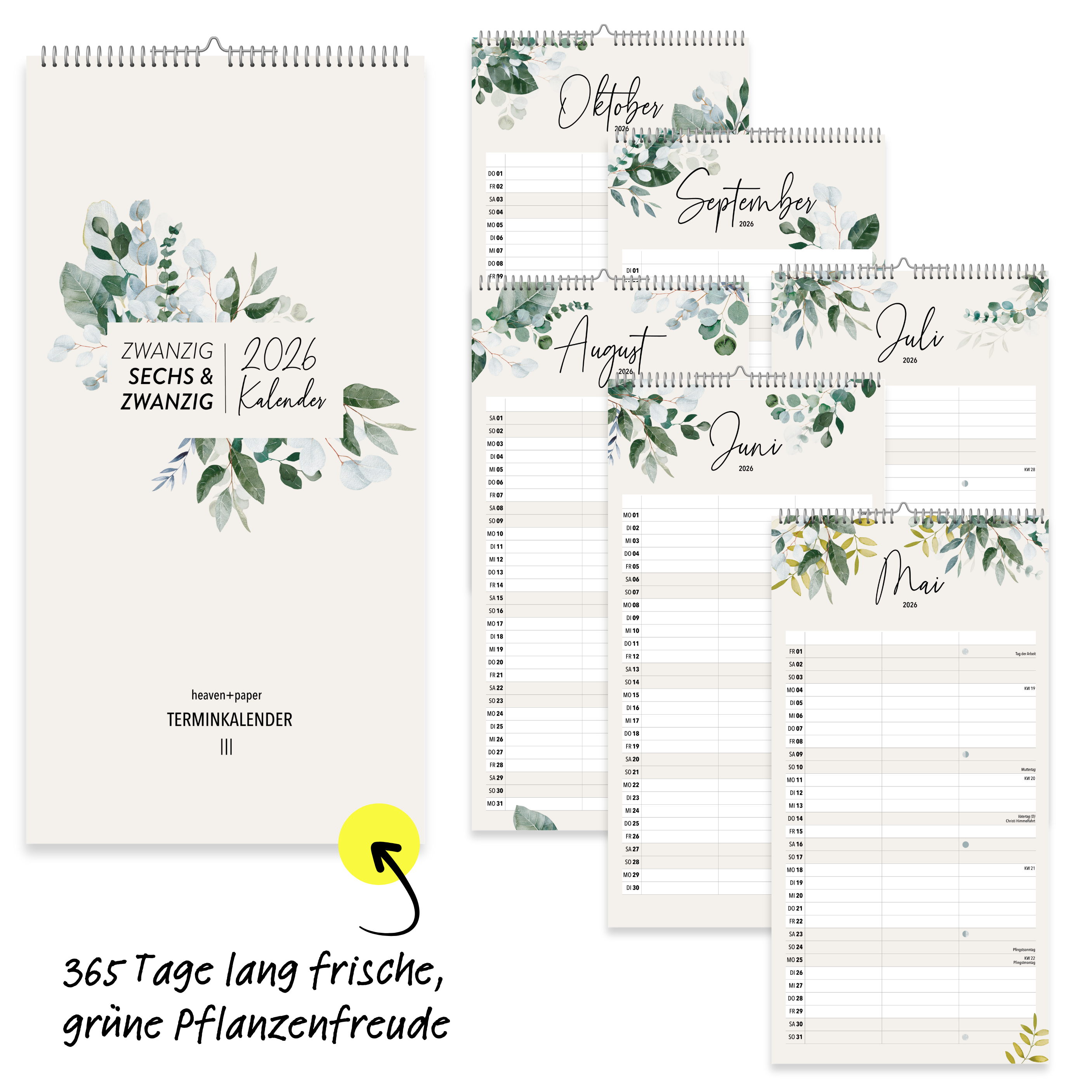 Paarplaner GREENERY 3 Spalten 2026 botanisch