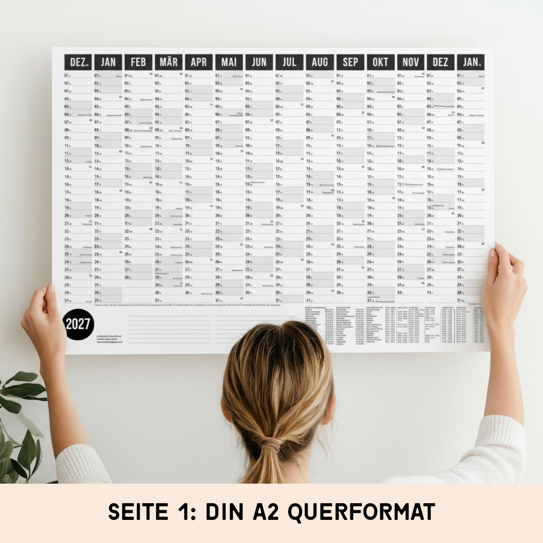 A2 Wandplaner 2027 gerollt Schwarz Querformat/Hochformat