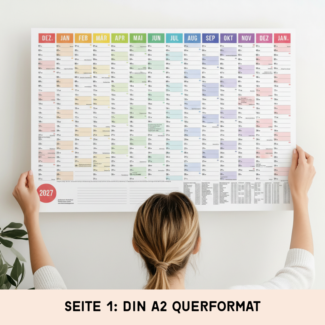 A2 Wandplaner 2027 gerollt Rainbow Querformat/Hochformat