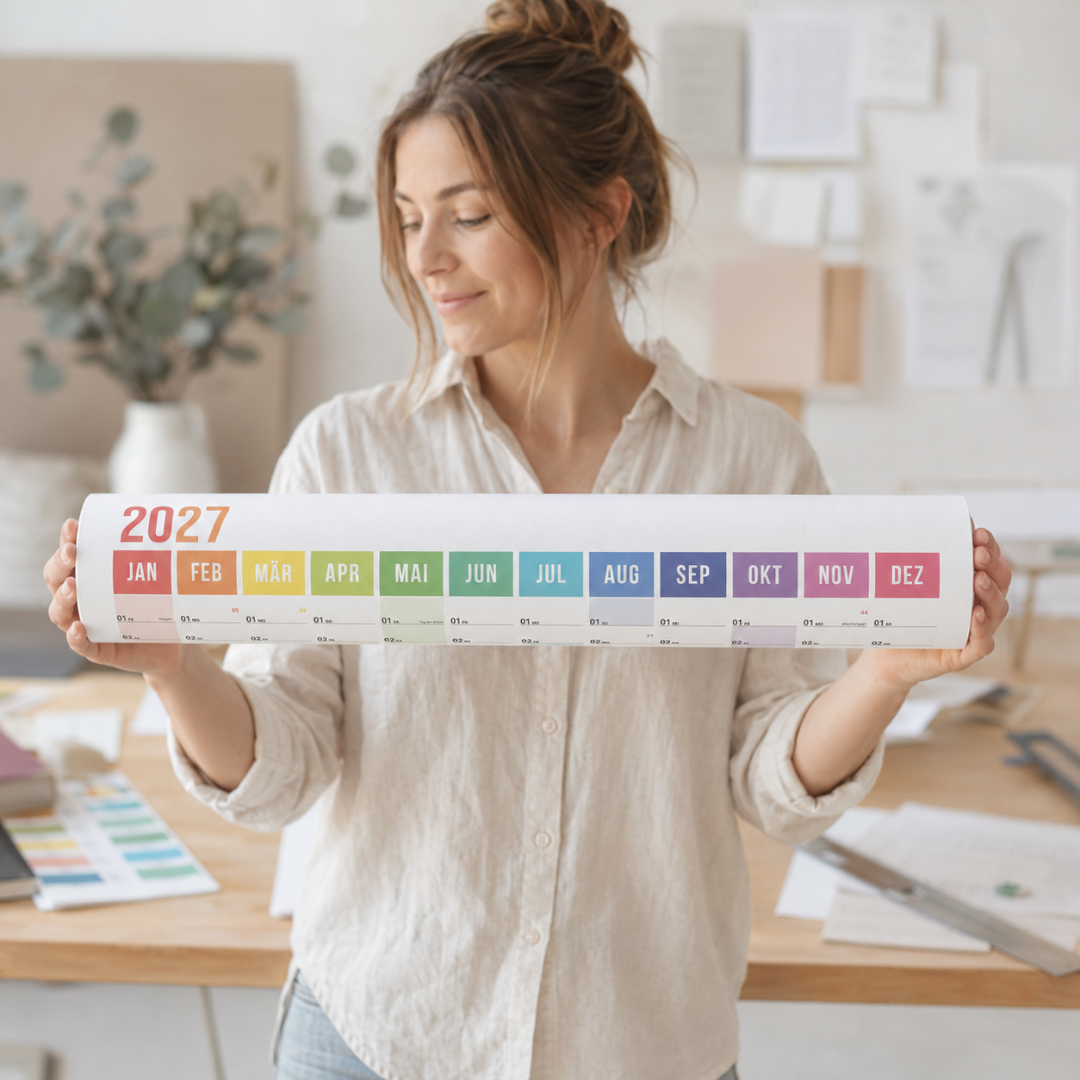 A2 Wandplaner 2027 gerollt Rainbow Querformat/Hochformat