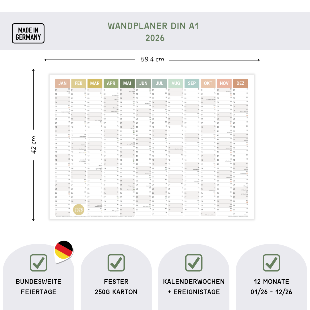 A2 Wandplaner gerollt 2026 Natural Querformat