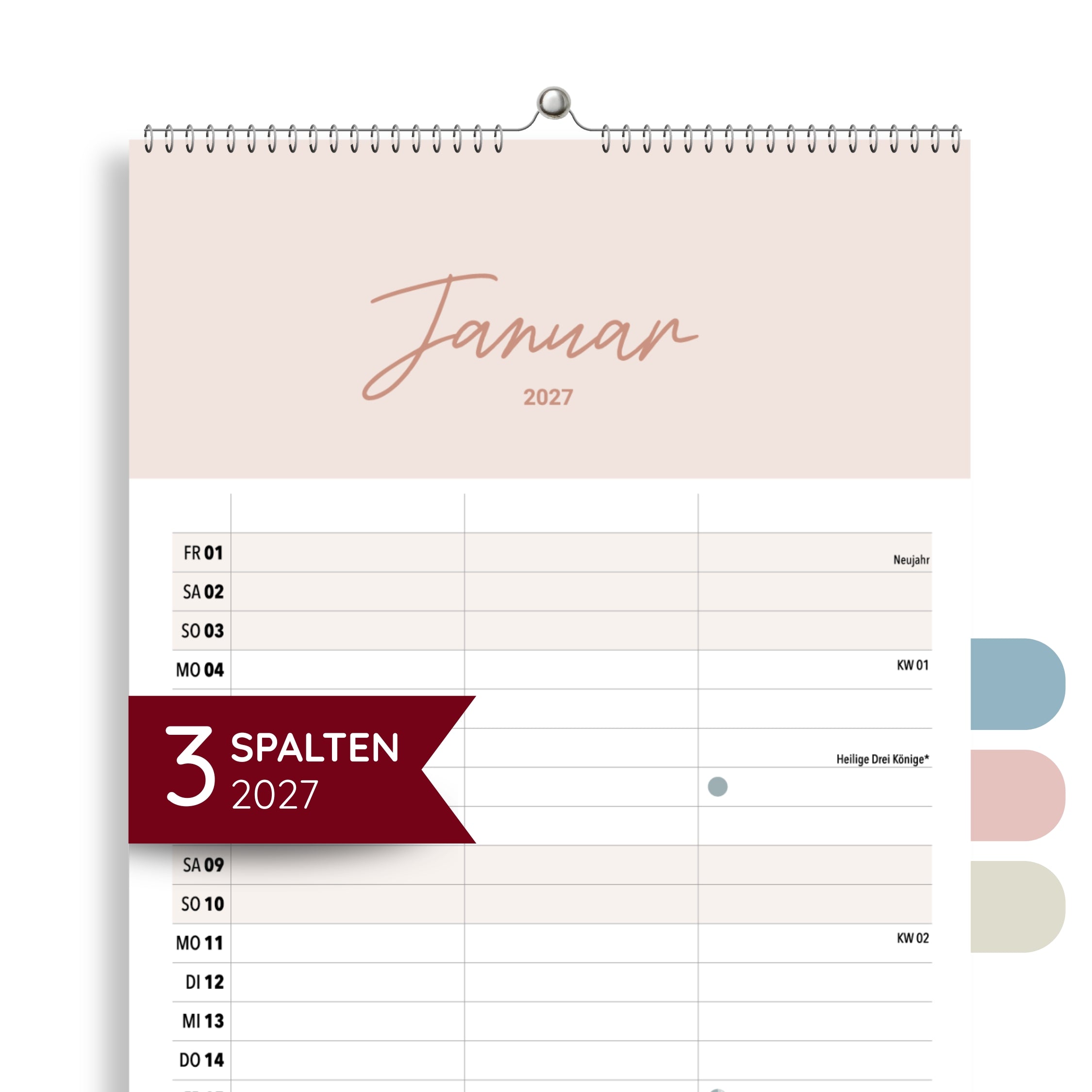 Paarplaner 3 Spalten 2027 Cozy, minimalistisch