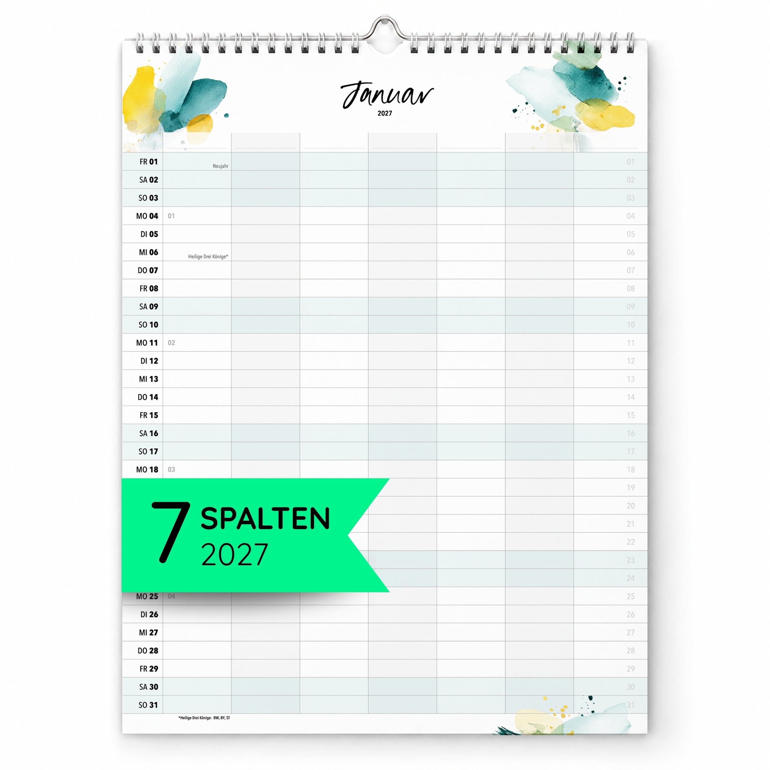 Familienkalender 7 Spalten XXL Splash 2027 Kunstkalender