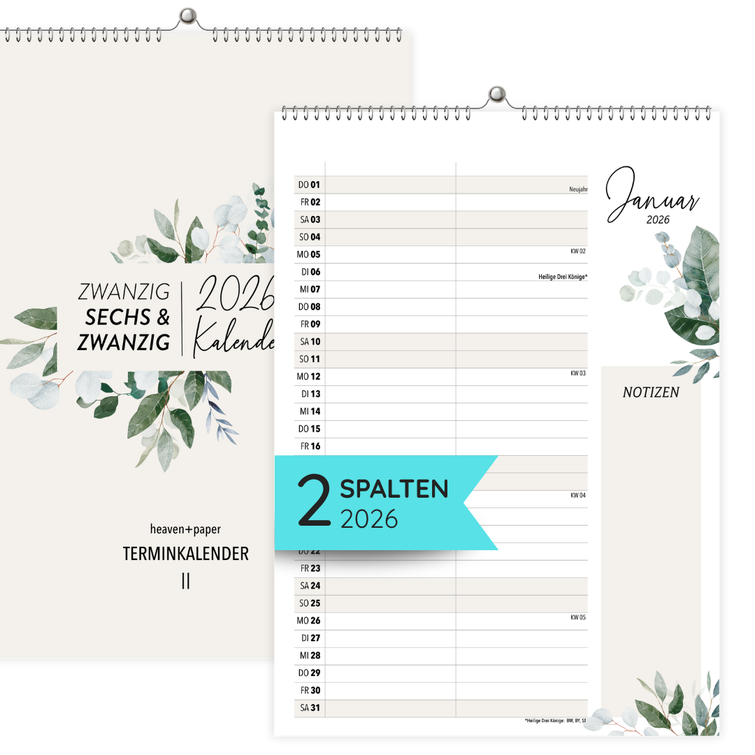 A4 Wandkalender 2 Spalten GREEN 2026