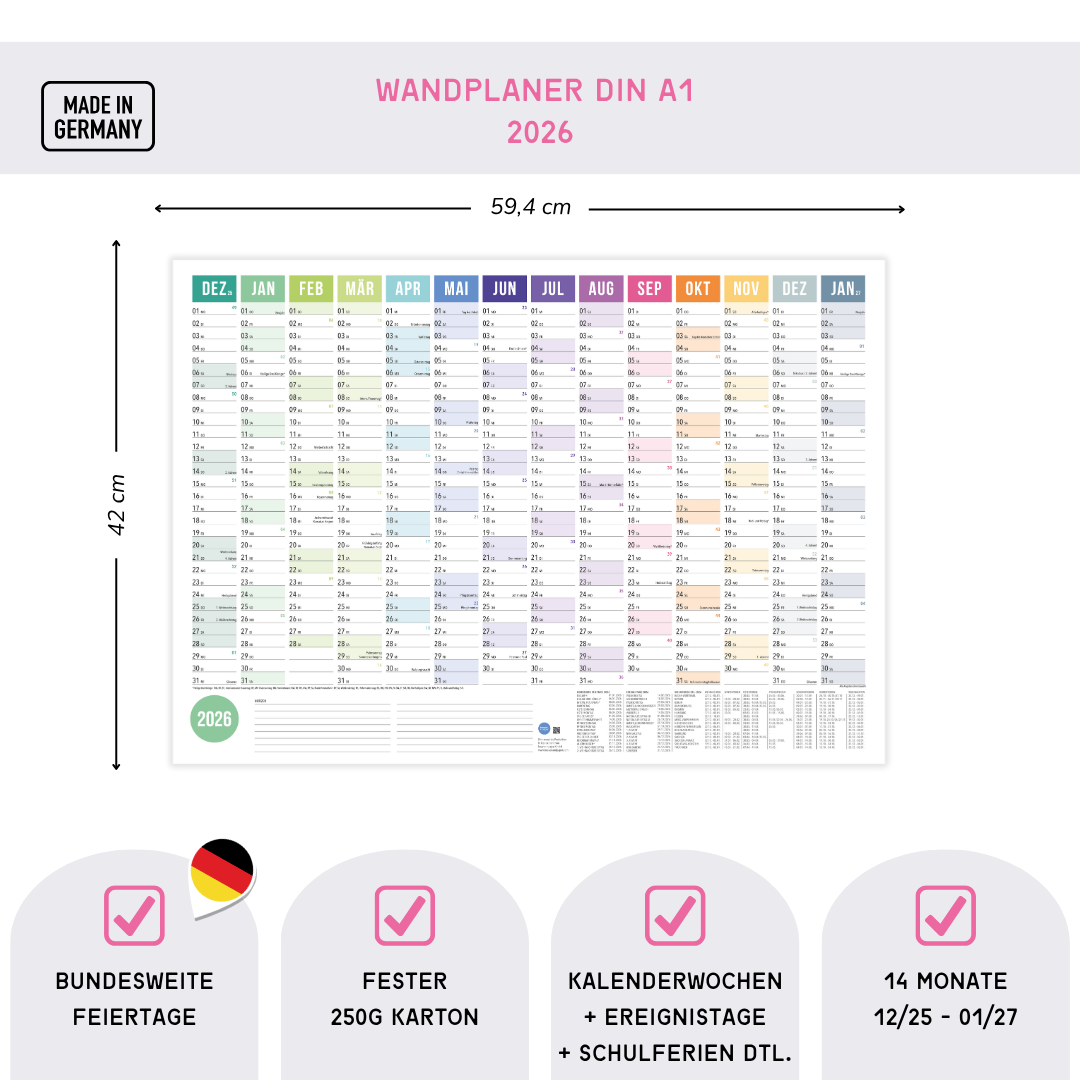 A2 Wandplaner gerollt 2026 Rainbow Querformat
