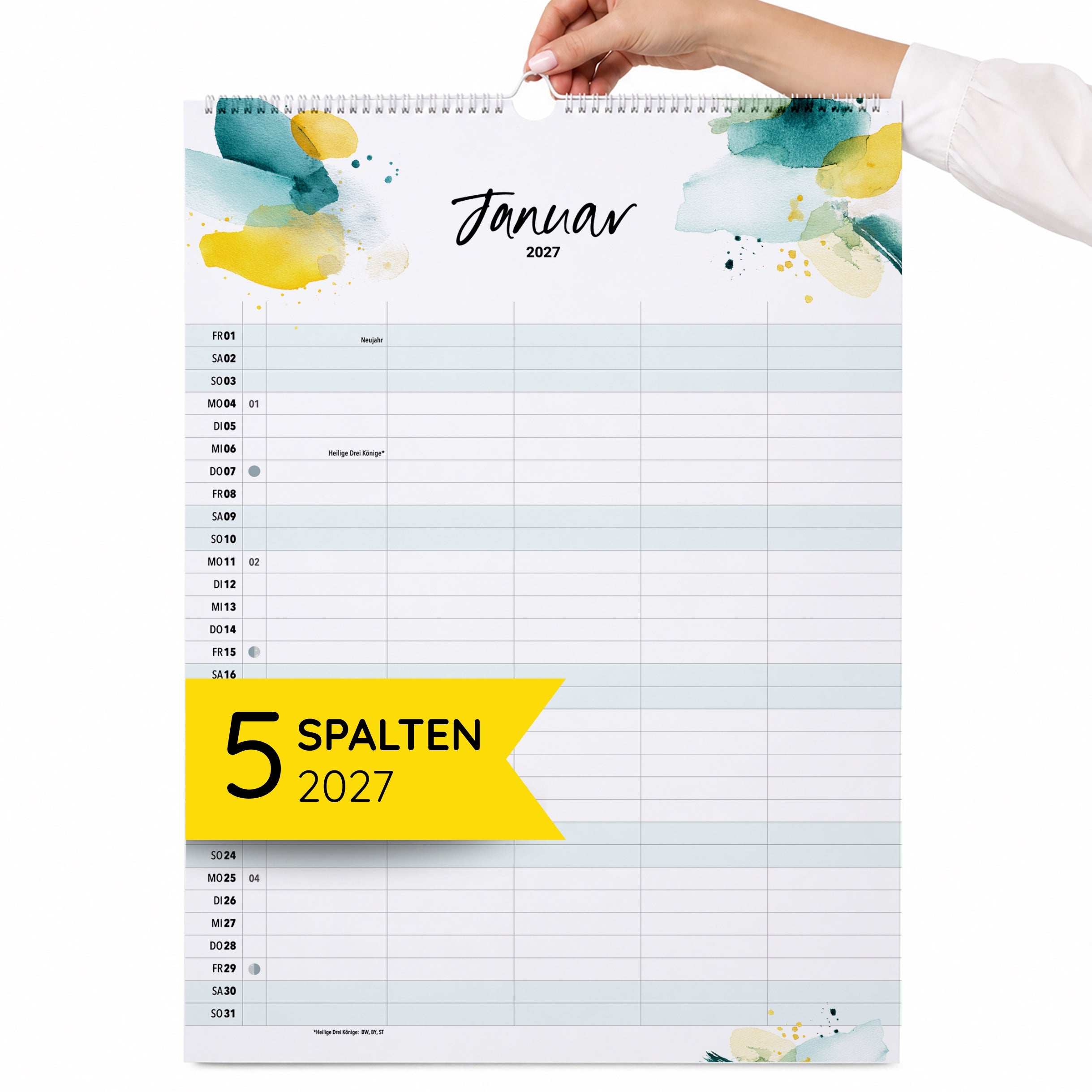 A3 Familienplaner Splash 5 Spalten 2027 Kunstkalender