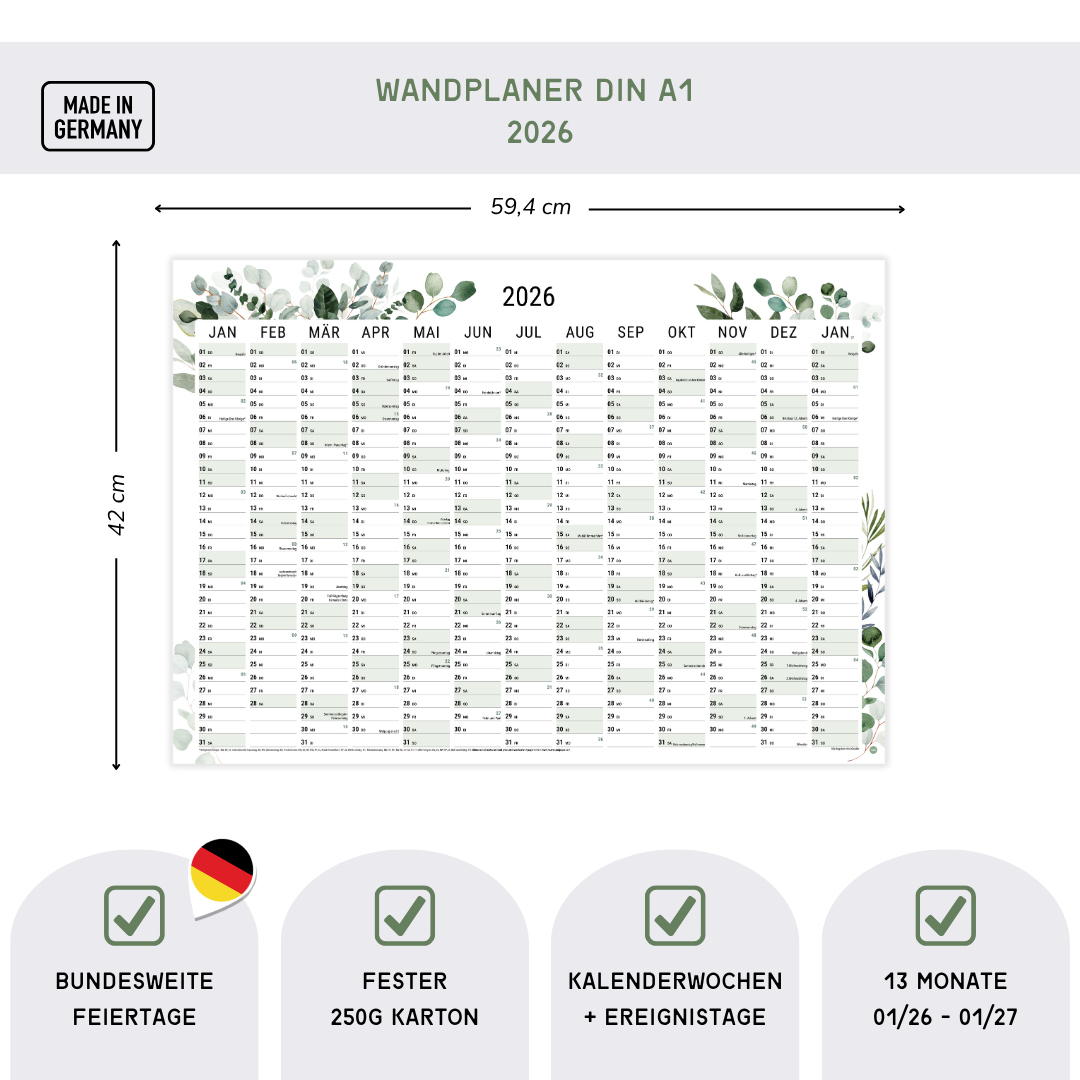 A2 Wandplaner gerollt 2026 Greenery Querformat