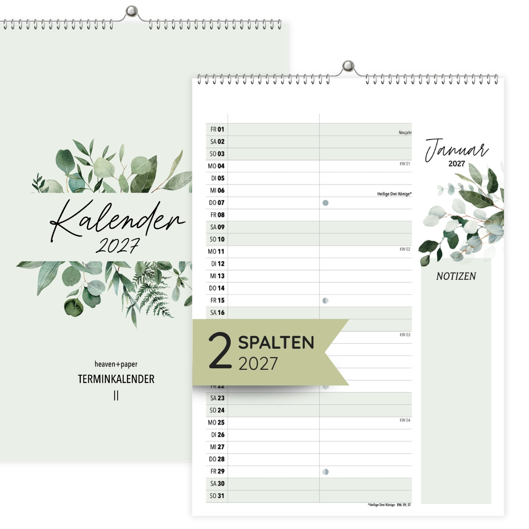 Wandkalender 2 Spalten A4 Green 2027