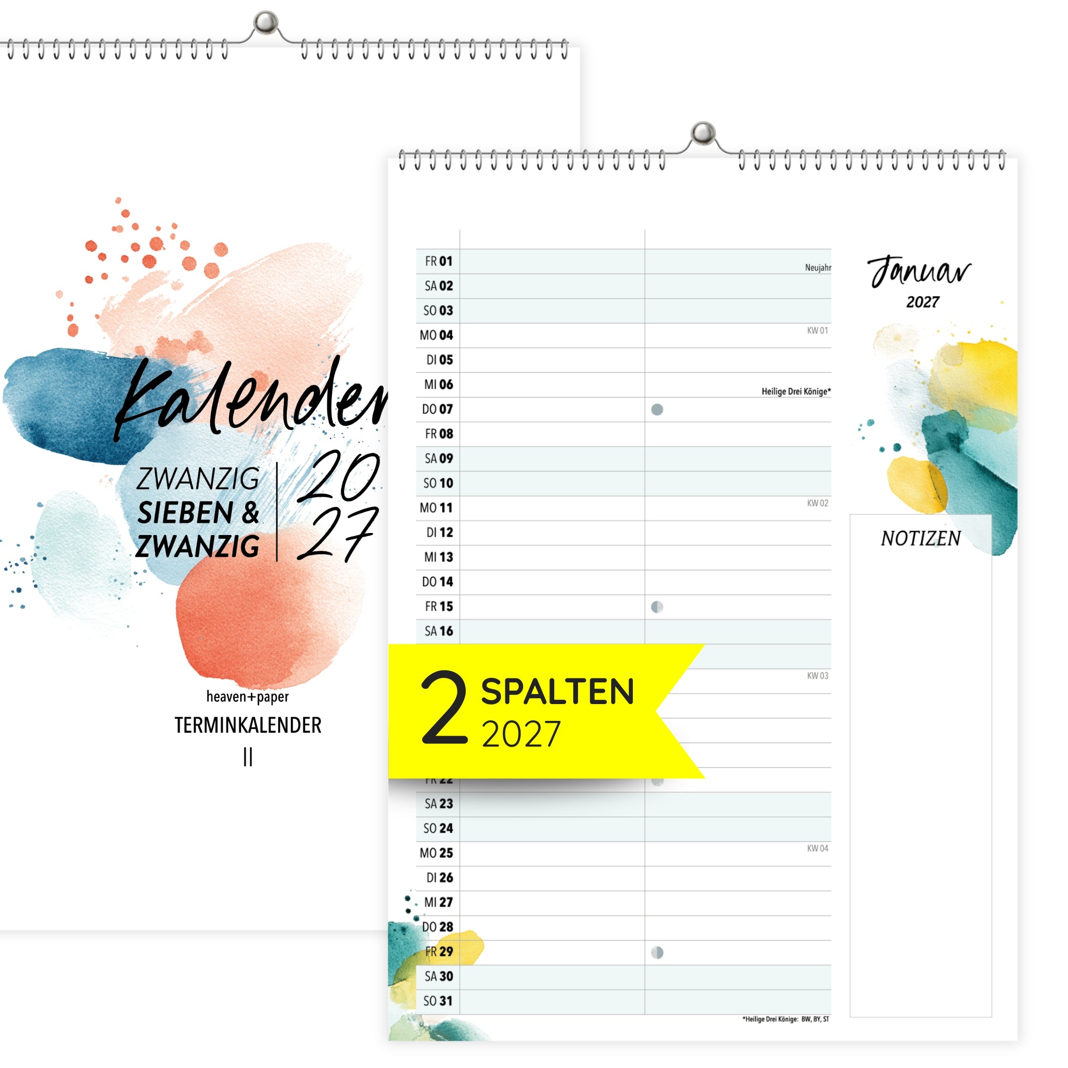 Wandkalender 2 Spalten A4 Splash 2027