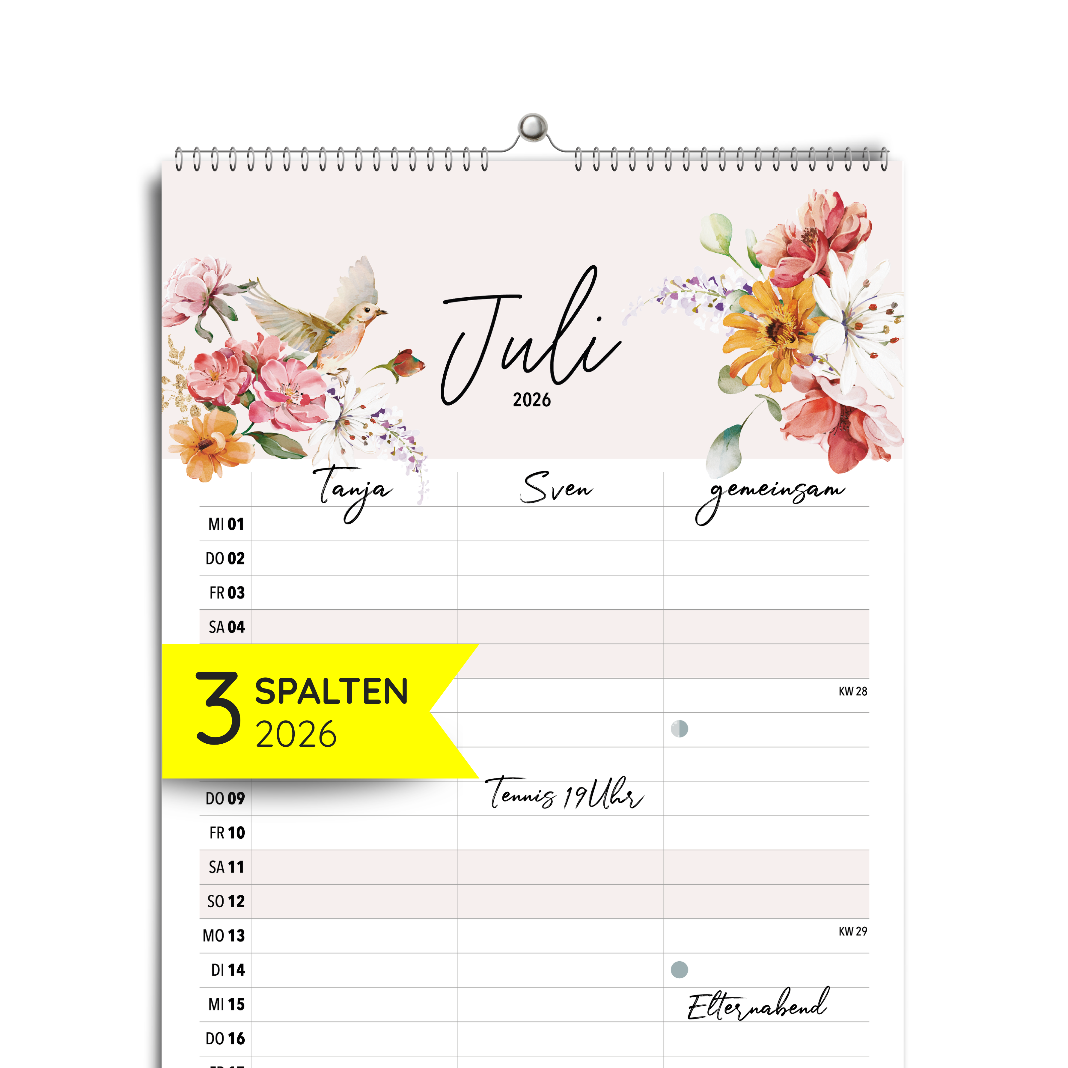 Paarplaner WILDFLOWER 3 Spalten 2026 blumig