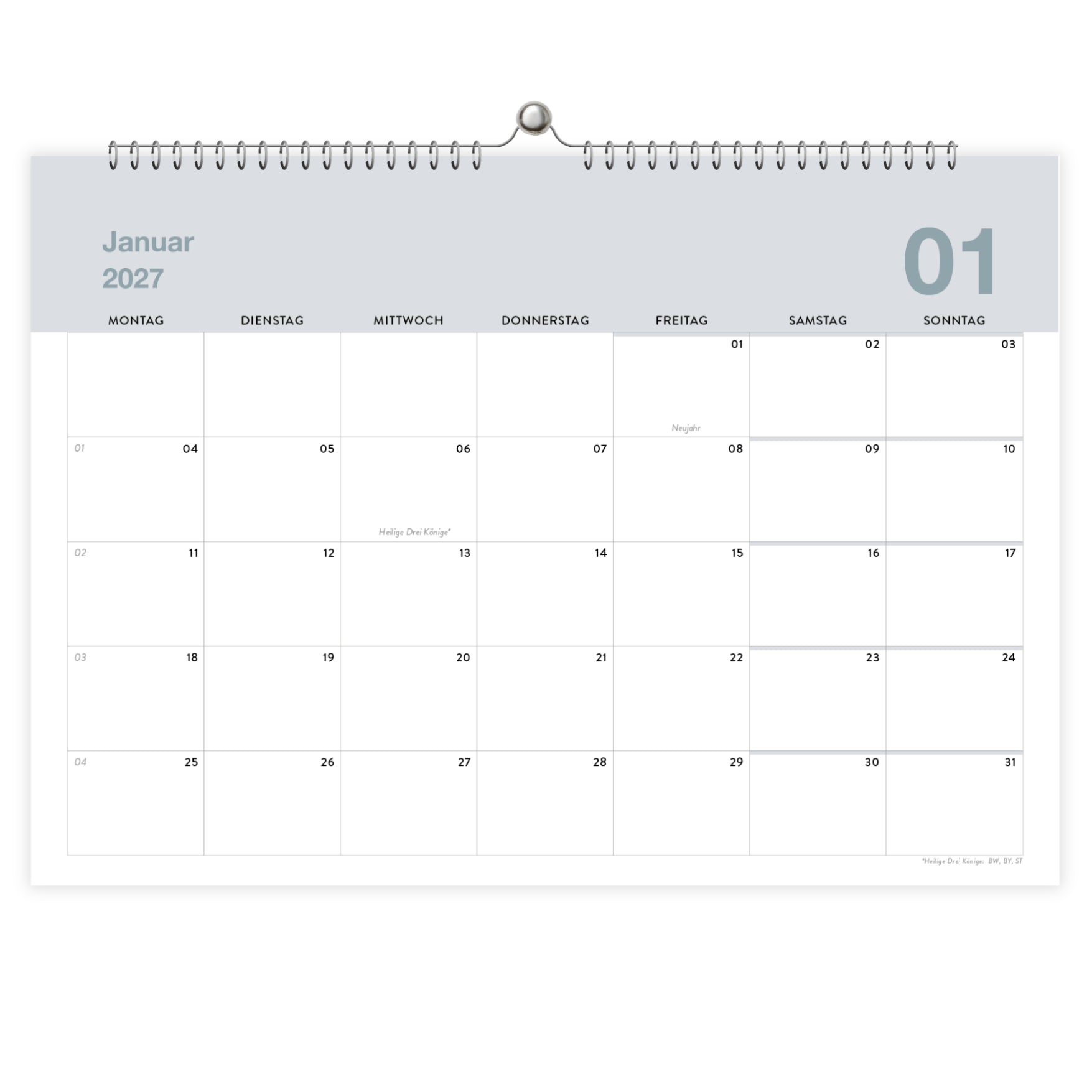 A4 Wandkalender 2027 Essential Querformat