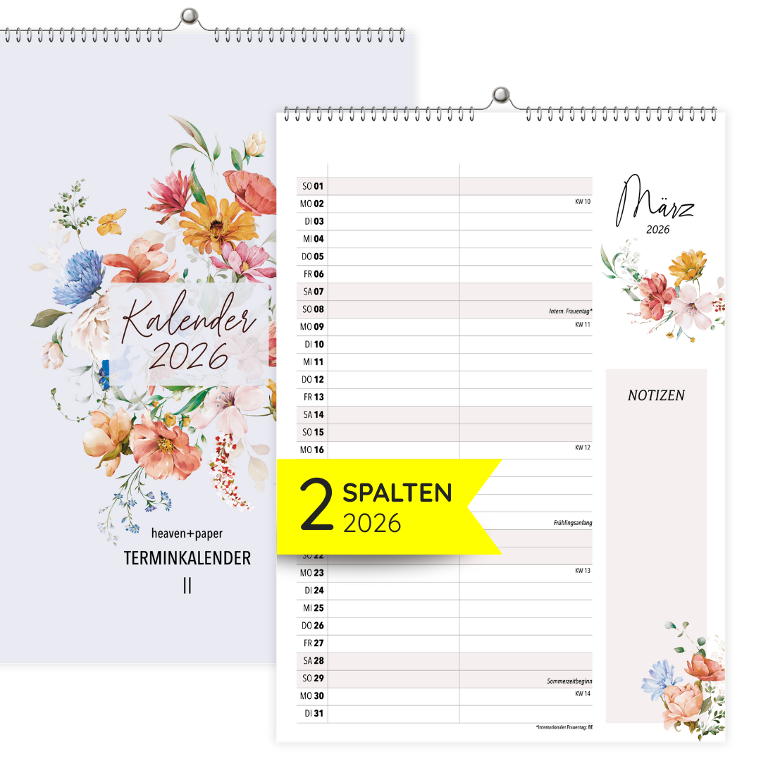 A4 Wandkalender 2 Spalten WILDFLOWER 2026