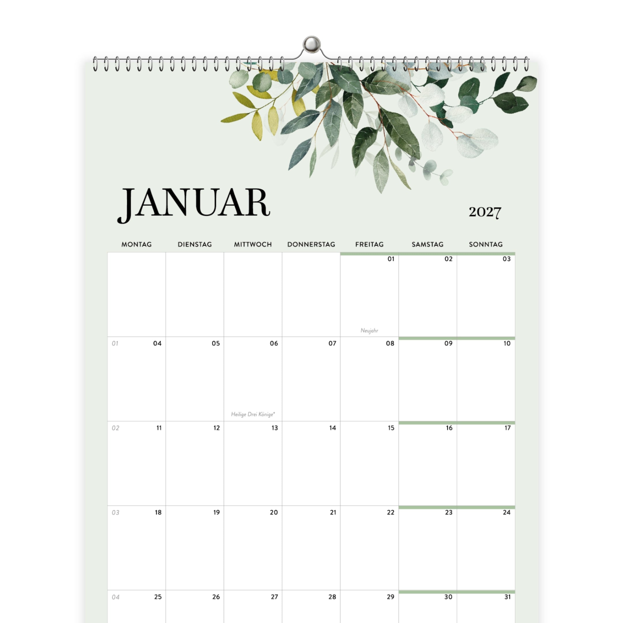 A4 Wandkalender 2027 Eukalyptus Hochformat