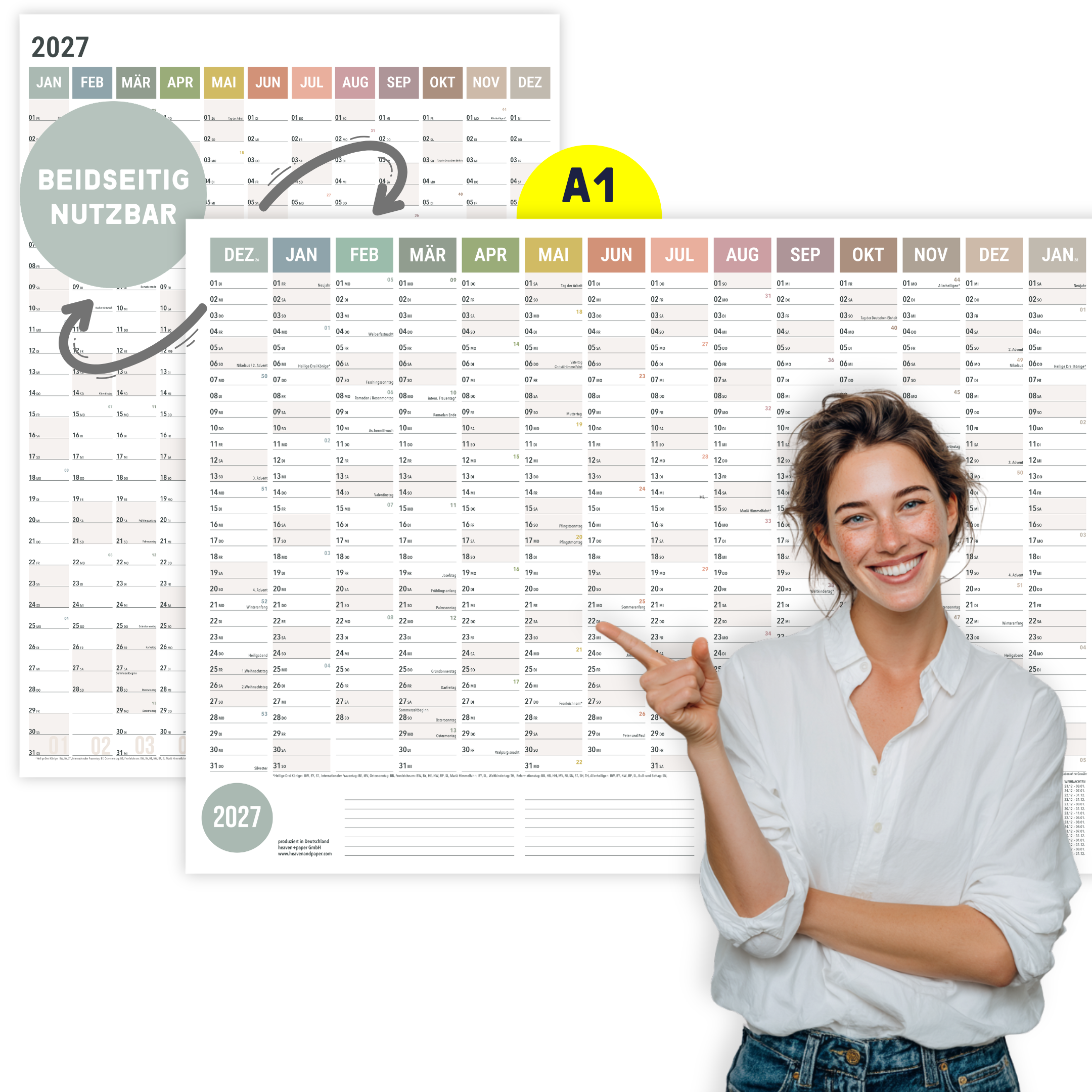 A1 Wandplaner 2027 Natural – beidseitig nutzbar im Format A1