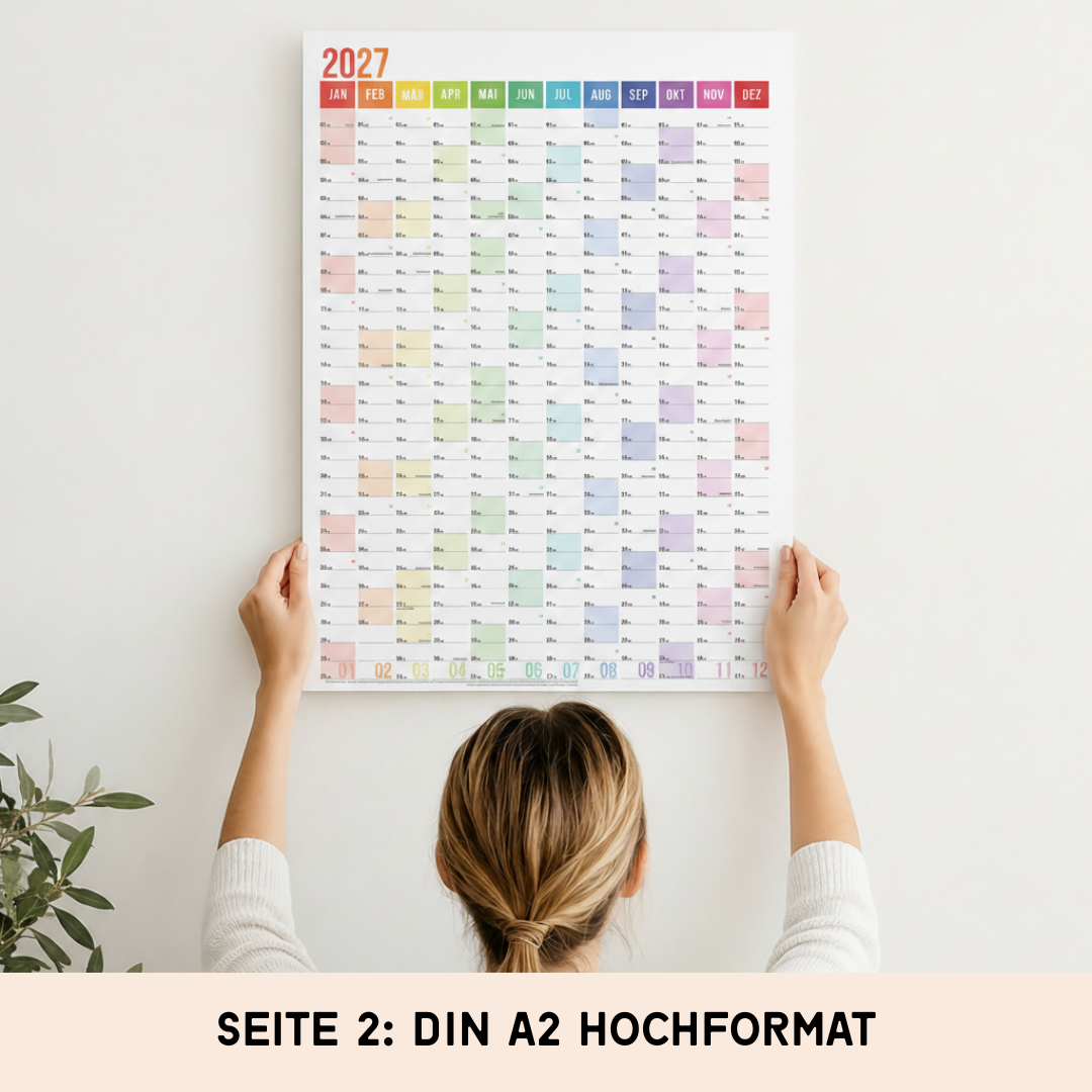 A2 Wandplaner 2027 gerollt Rainbow Querformat/Hochformat
