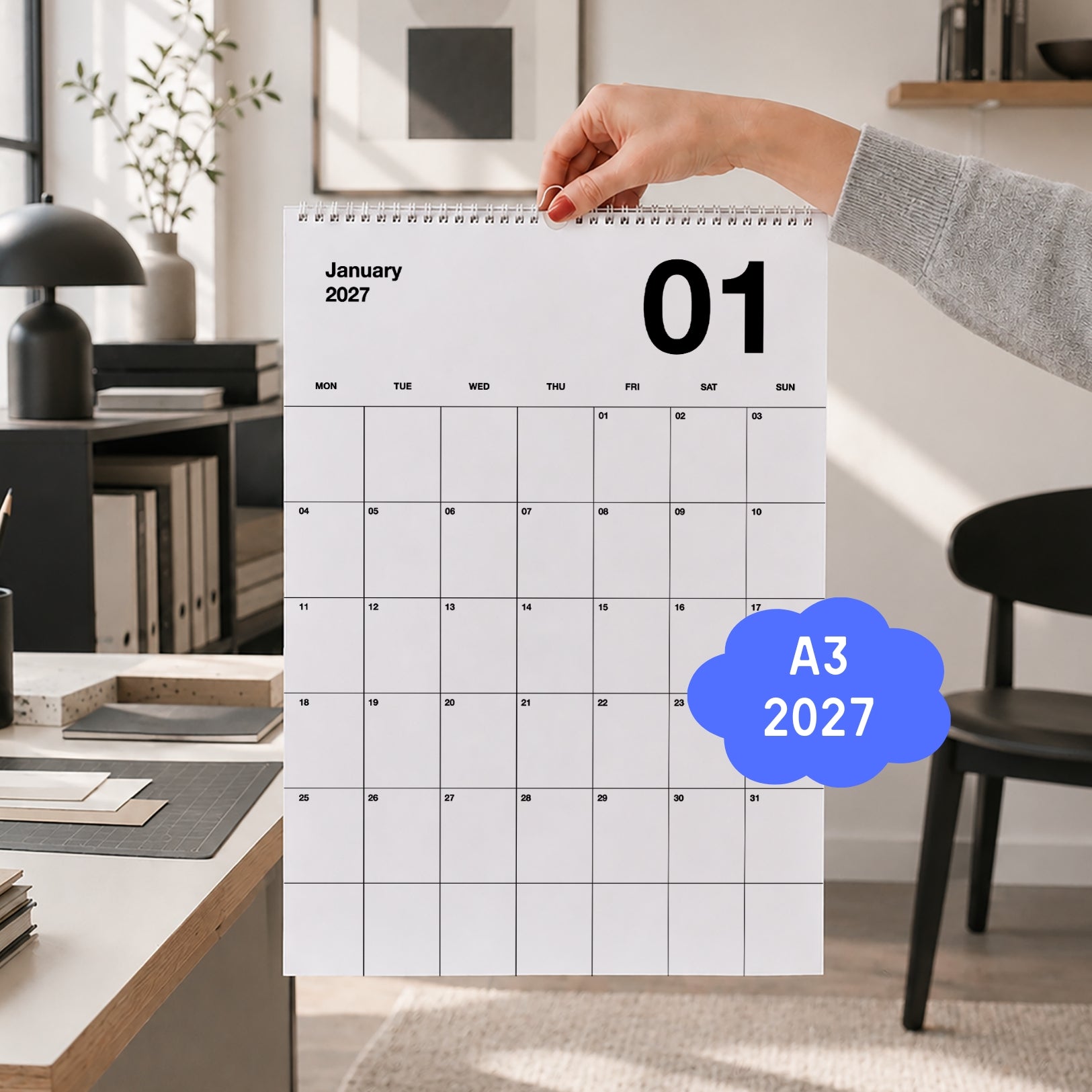 Wandkalender 2027 A3 I Designkalender I Schwarz