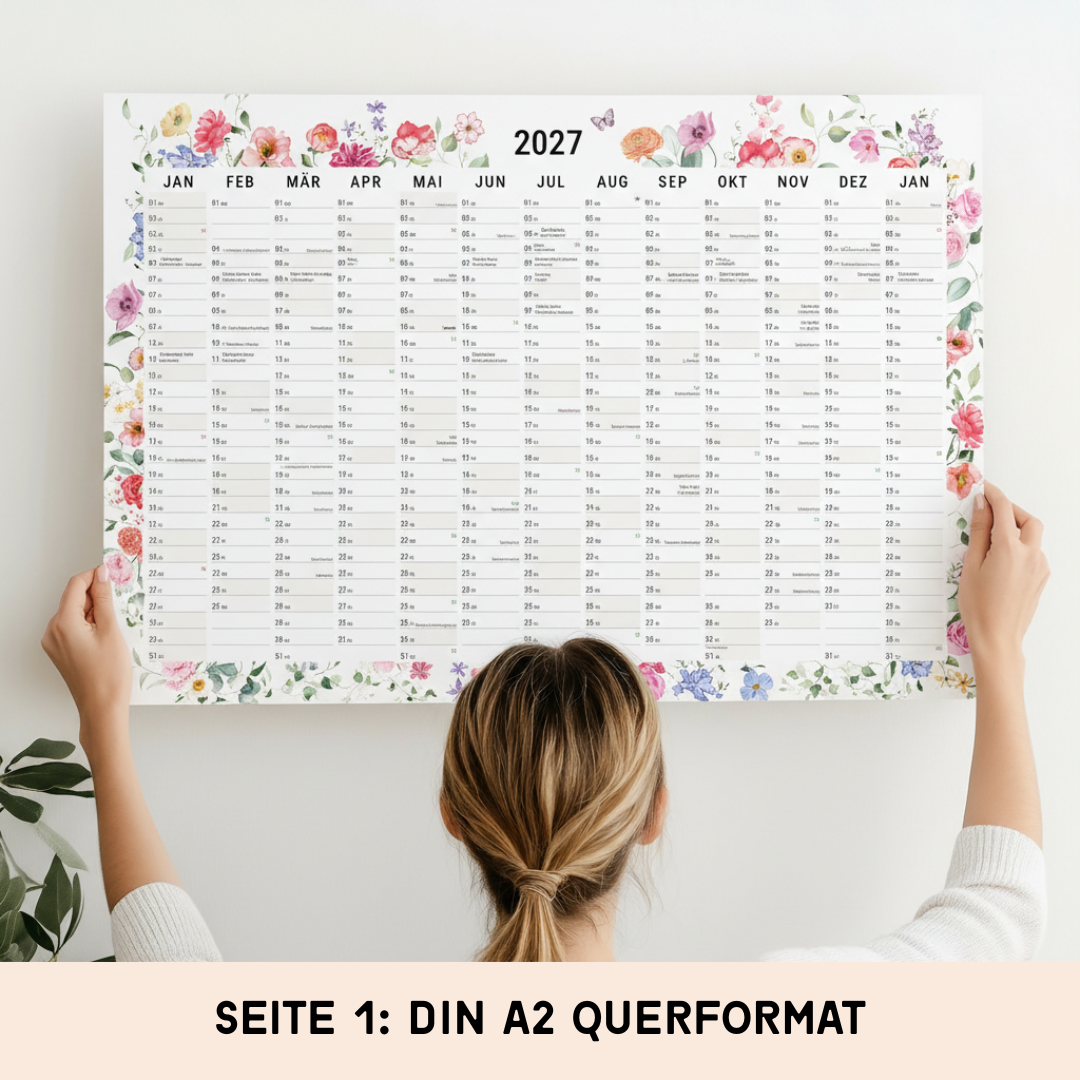 A2 Wandplaner 2027 gerollt Wildblumen Querformat/Hochformat