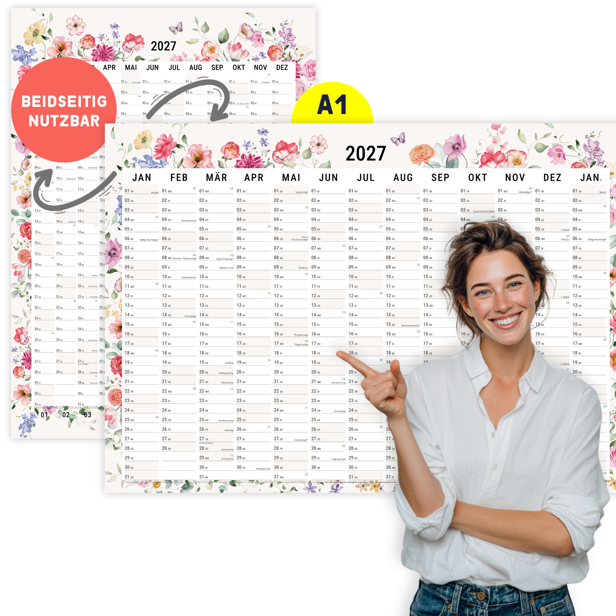 A1 Wandplaner 2027 Wildflower – beidseitig nutzbar im Format A1