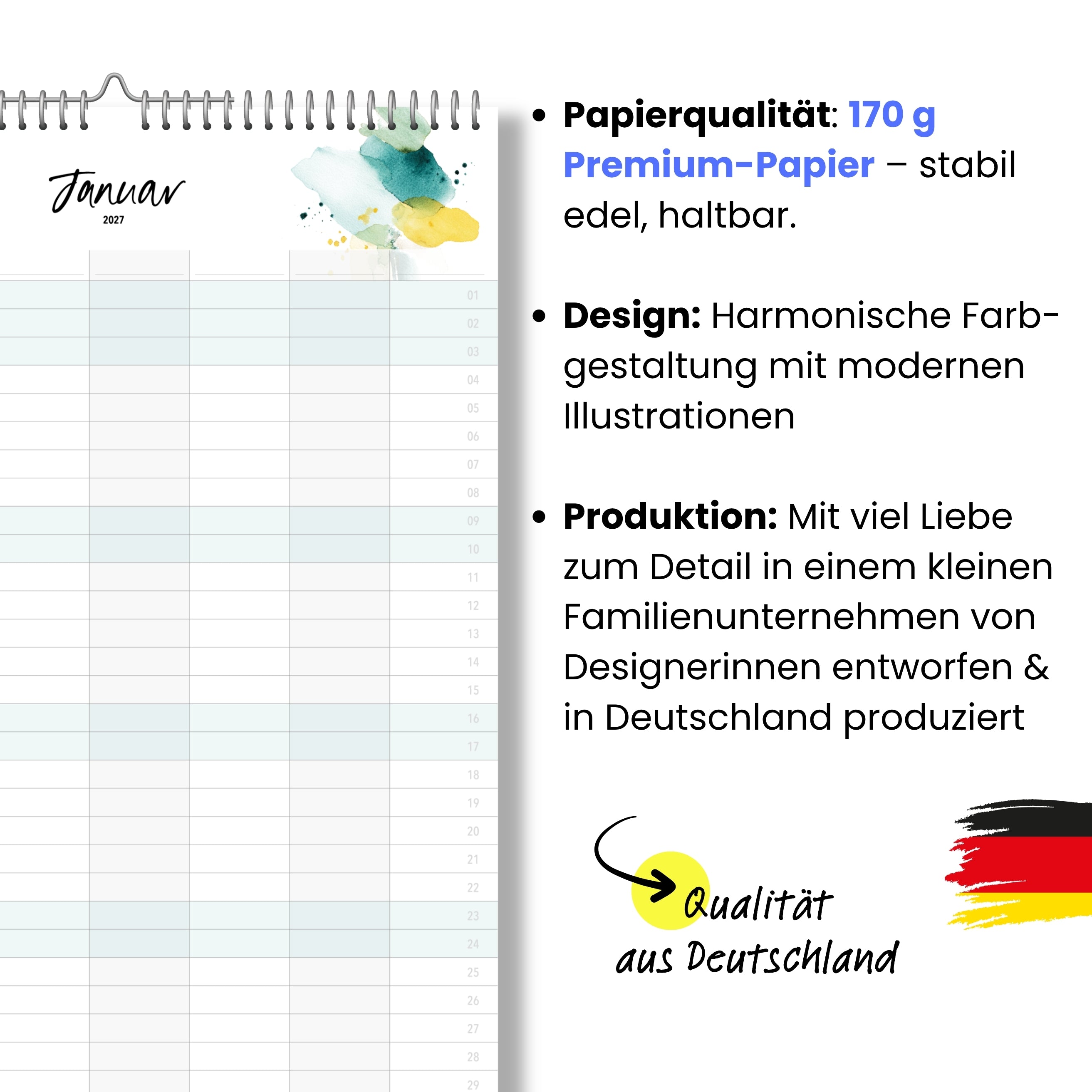 Familienkalender 7 Spalten XXL Splash 2027 Kunstkalender