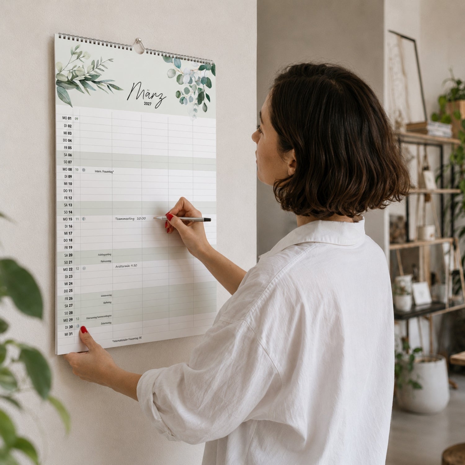 A3 Familienplaner 5 Spalten Green, 2027 botanisch