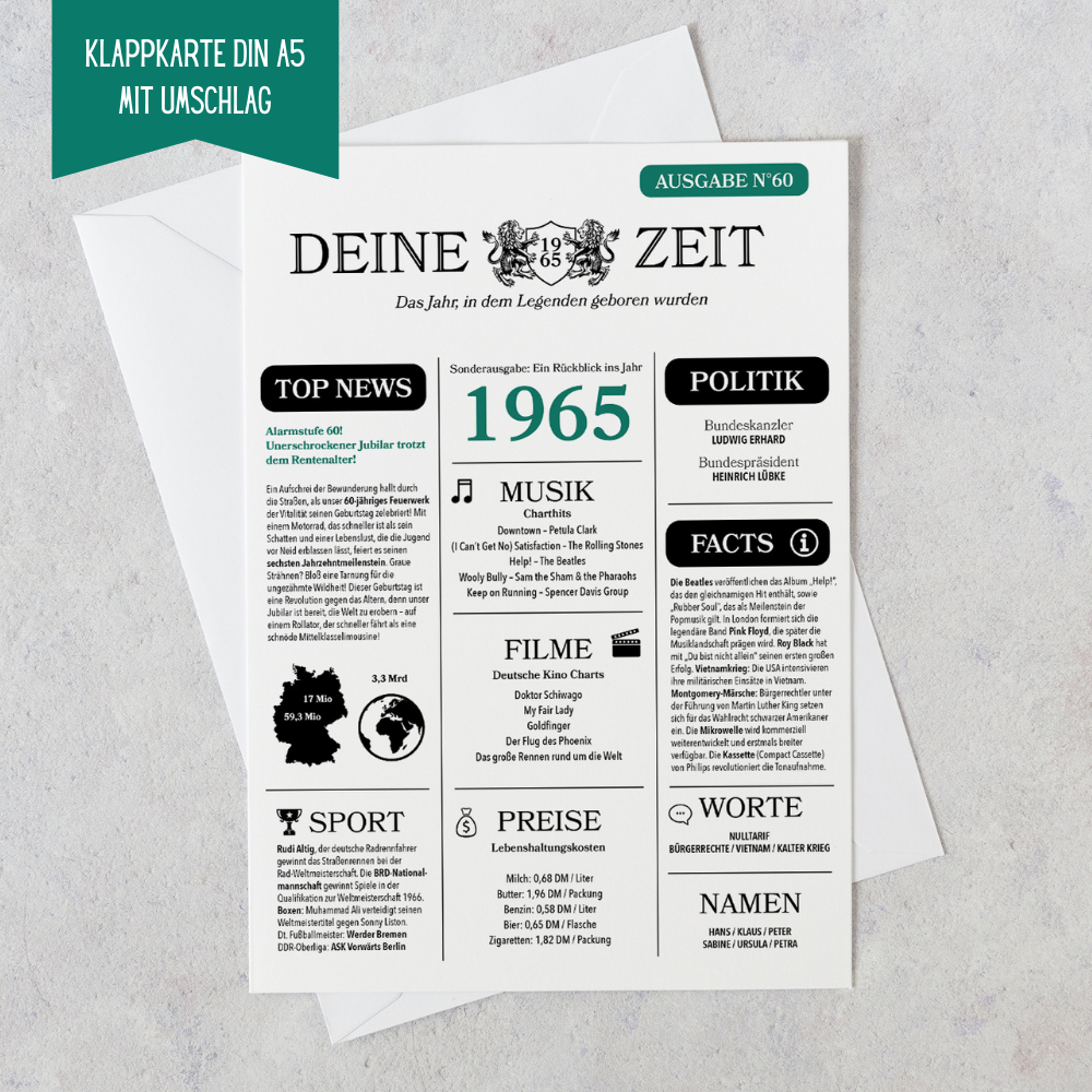 60. Geburtstag Grusskarte A5 Zeitungsdesign