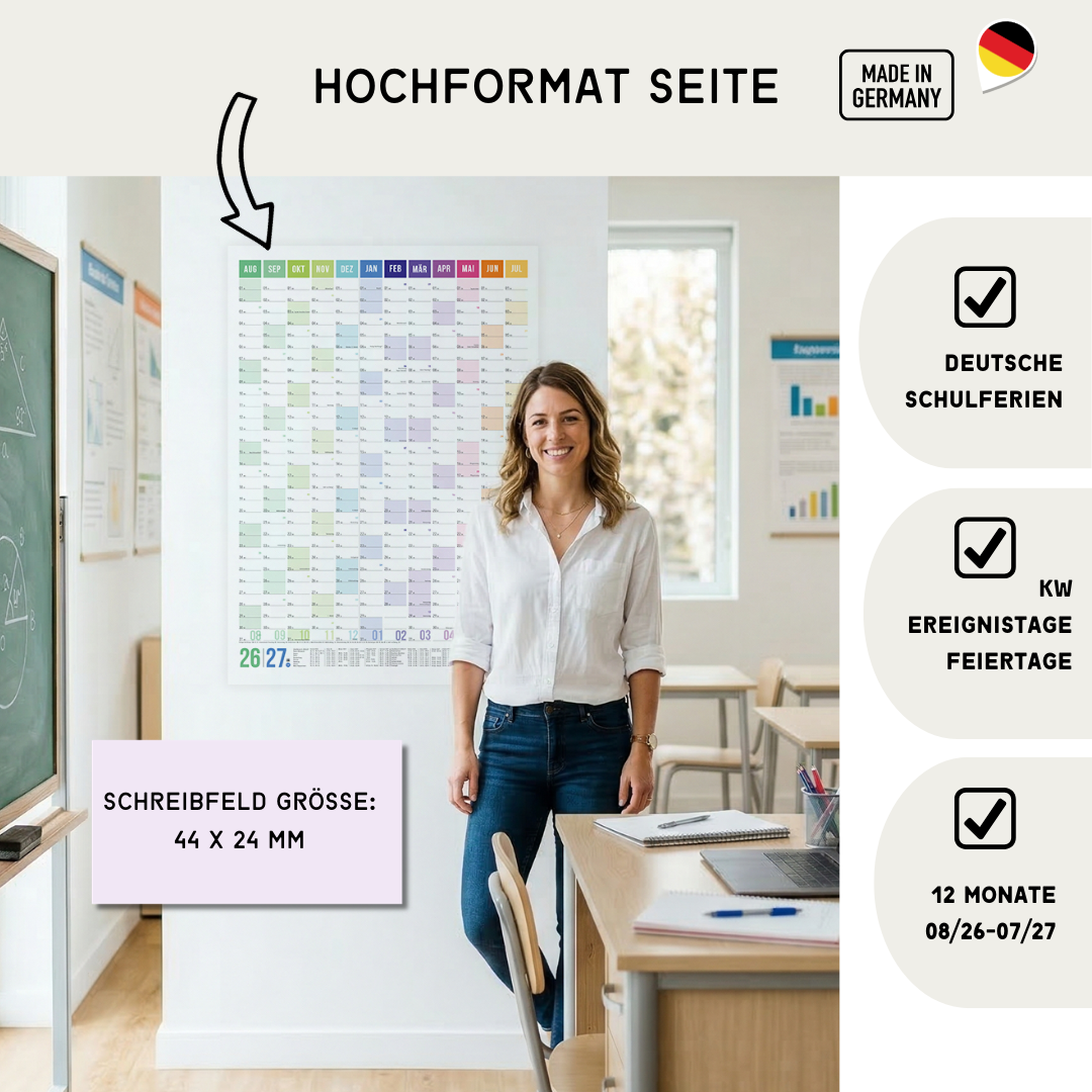 Schuljahresplaner 2026/2027 A1 Regenbogen – Wandkalender mit Ferien