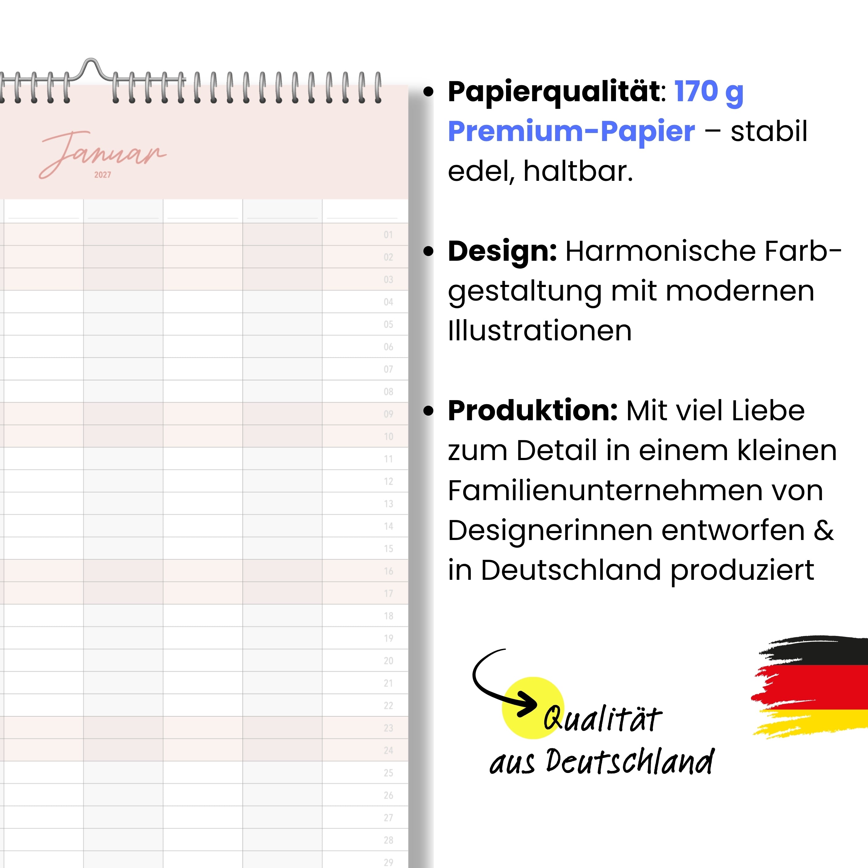 Familienkalender 7 Spalten XXL Cozy 2027 Minimalistisch