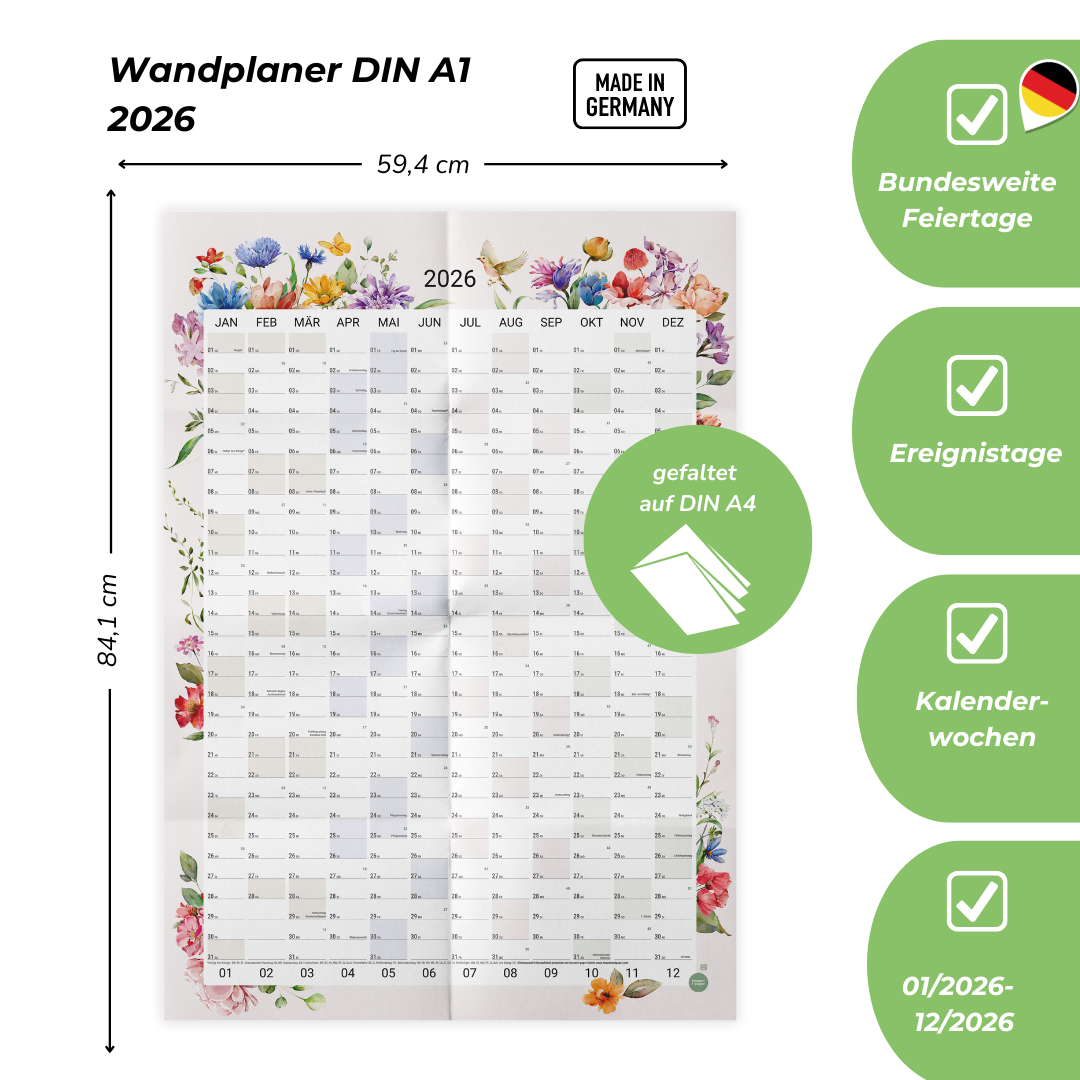 A1 Wandplaner 2026 Wildflower Hochformat