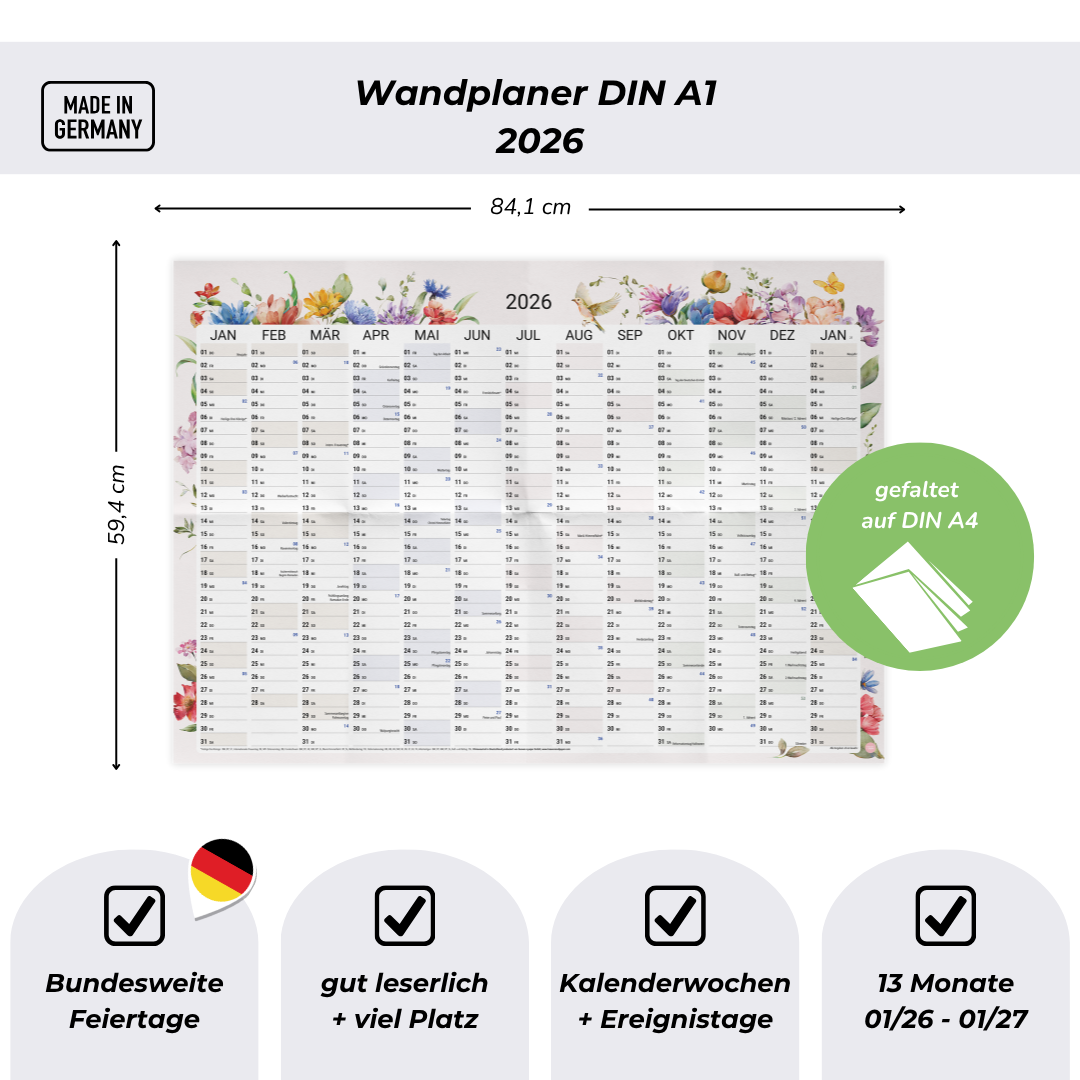 A1 Wandplaner 2026 Wildflower Querformat