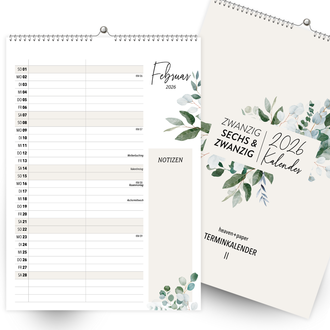 A4 Wandkalender 2 Spalten GREEN 2026