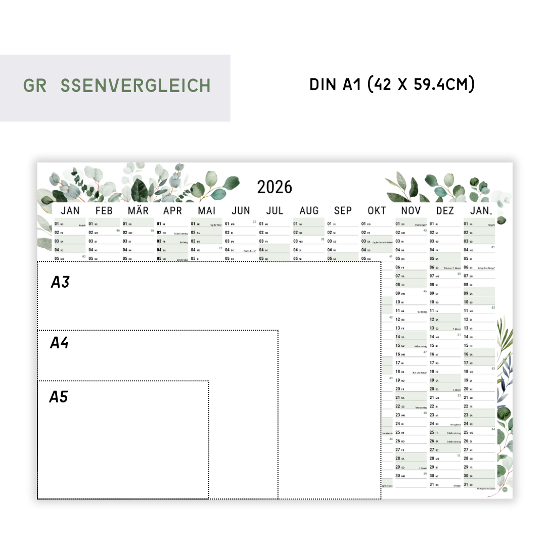 A2 Wandplaner gerollt 2026 Greenery Querformat