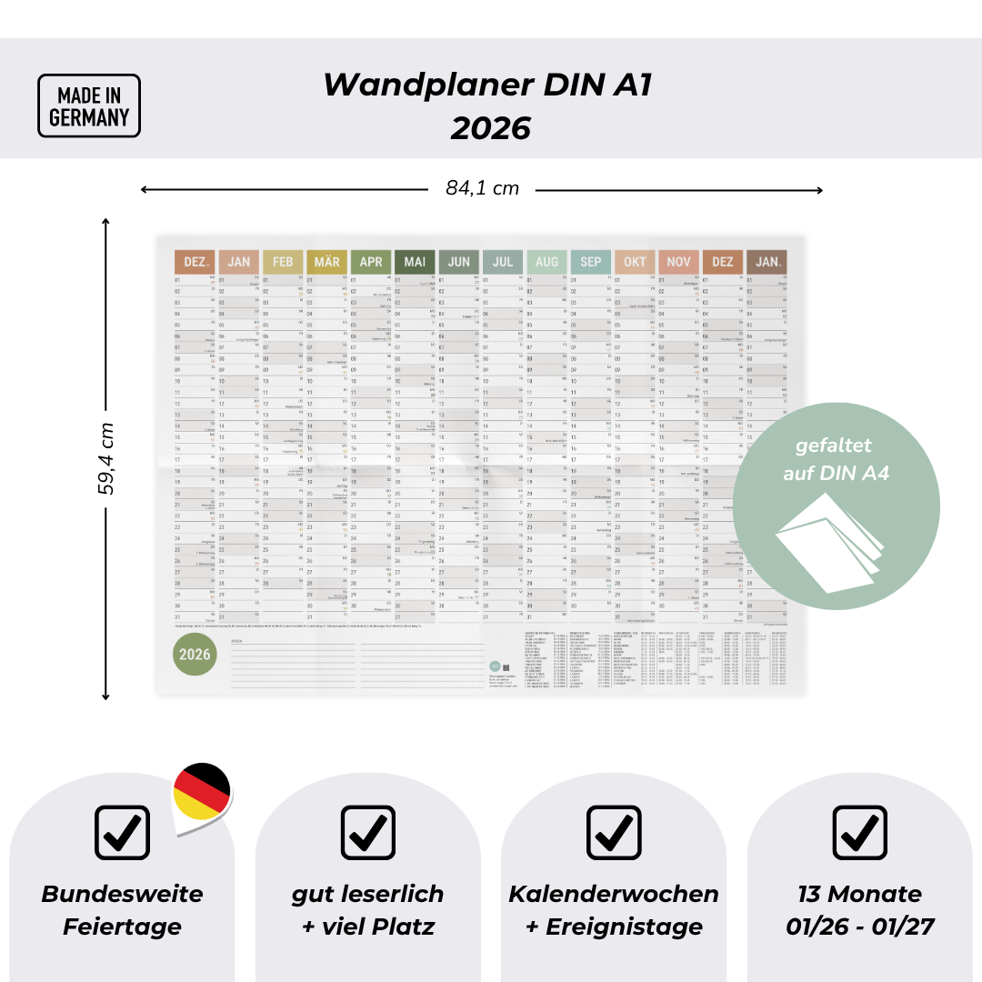 A1 Wandplaner 2026 Natural Querformat