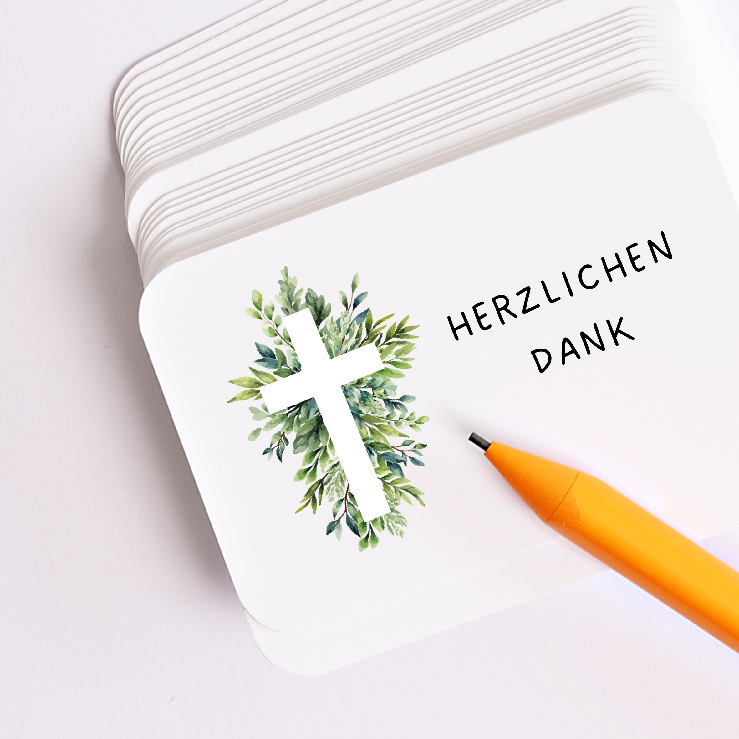40 Mini Karten Kreuz Eukalyptus – Kommunion, Konfirmation & Firmung, Jungen & Mädchen, Beileger Gastgeschenk