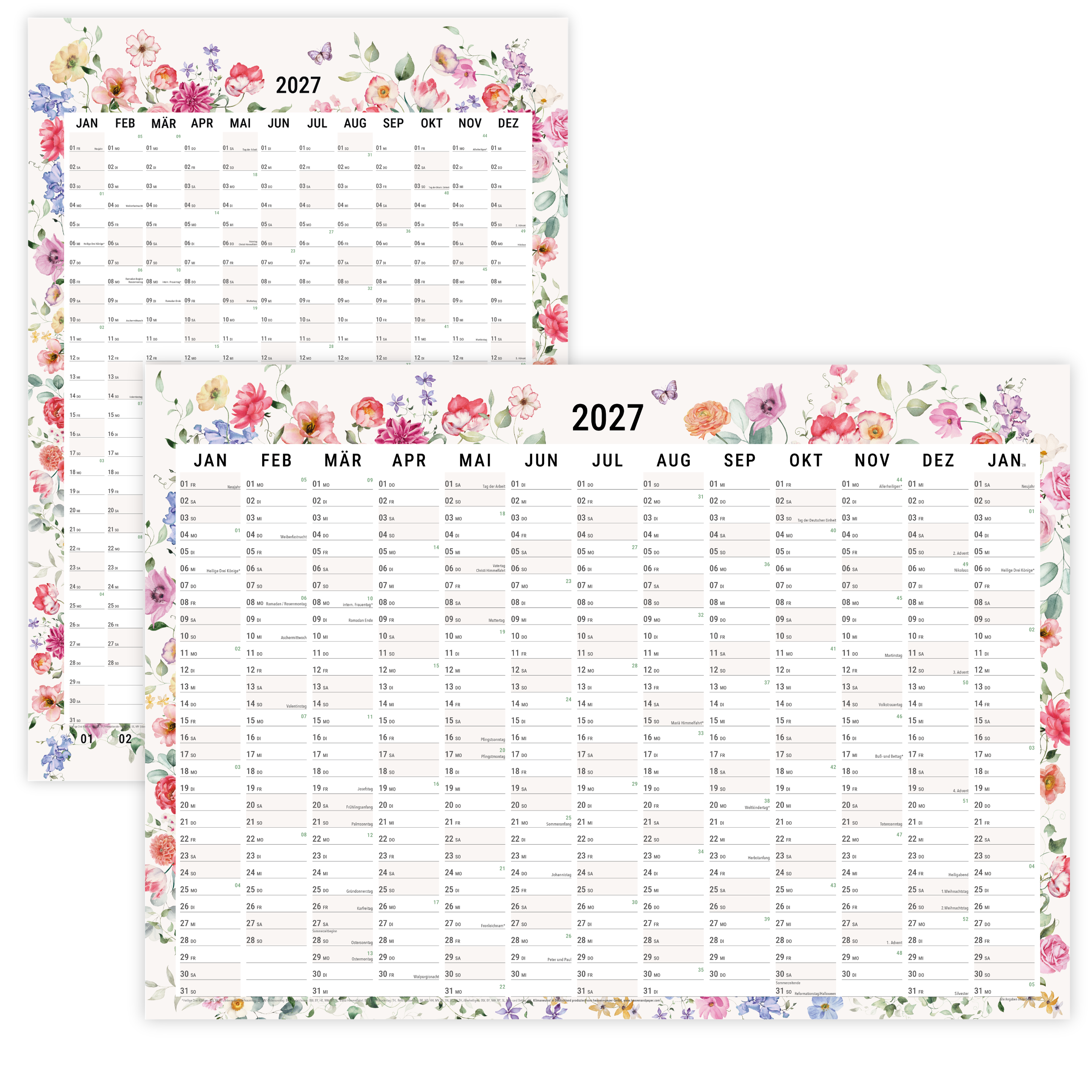 A1 Wandplaner 2027 Wildflower – Ansicht Hochformat und Querformat