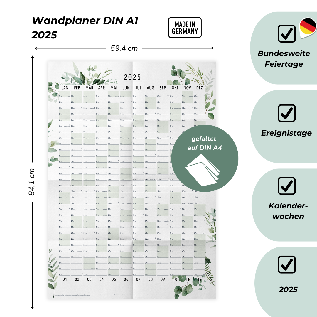 A1 Wandplaner 2025 GREEN Hoch