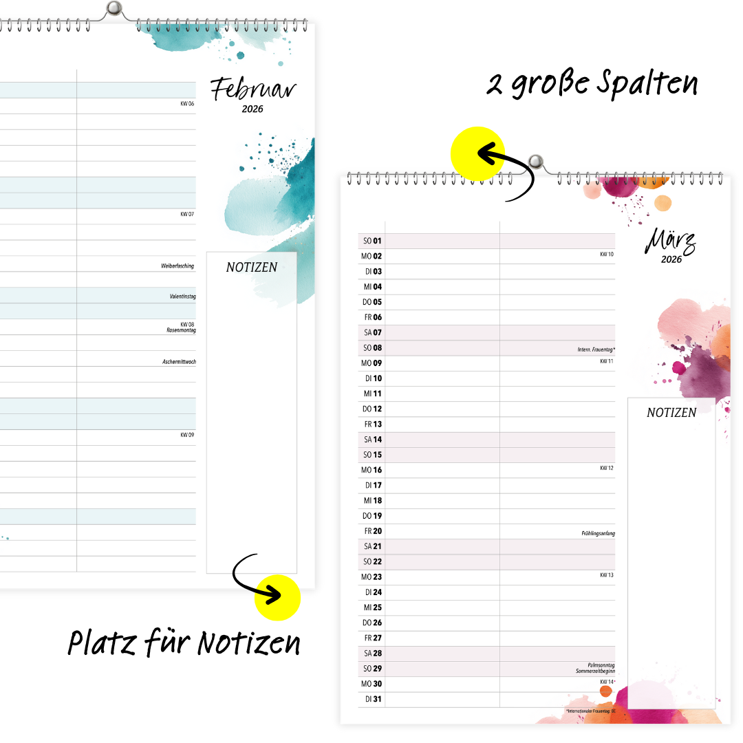 A4 Wandkalender 2 Spalten SPLASH 2026