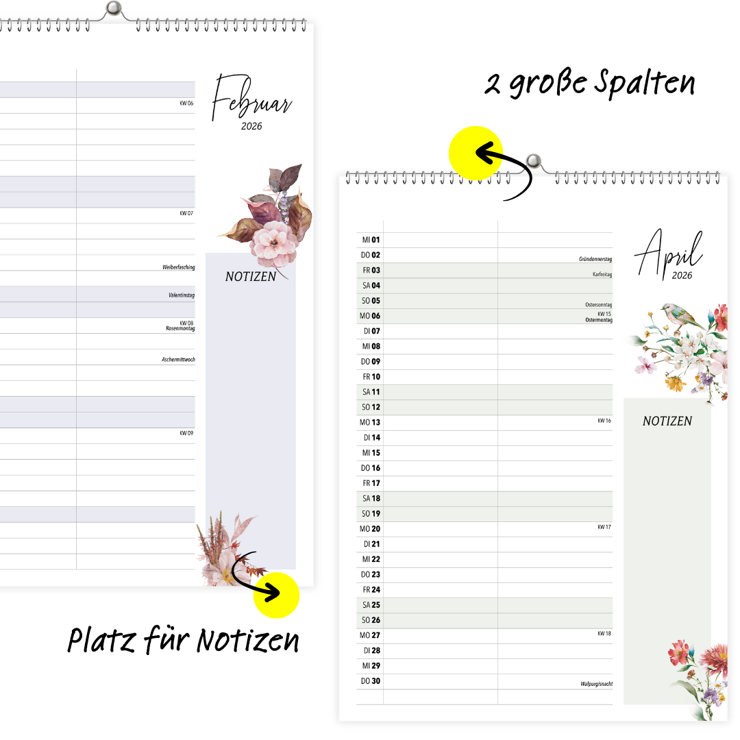 A4 Wandkalender 2 Spalten WILDFLOWER 2026