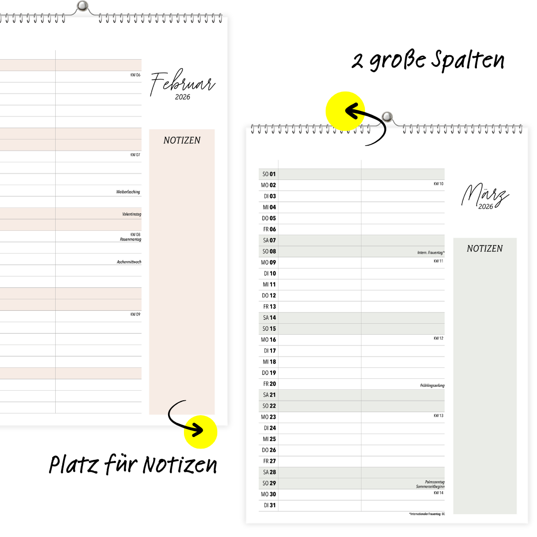 A4 Wandkalender 2 Spalten COZY 2026