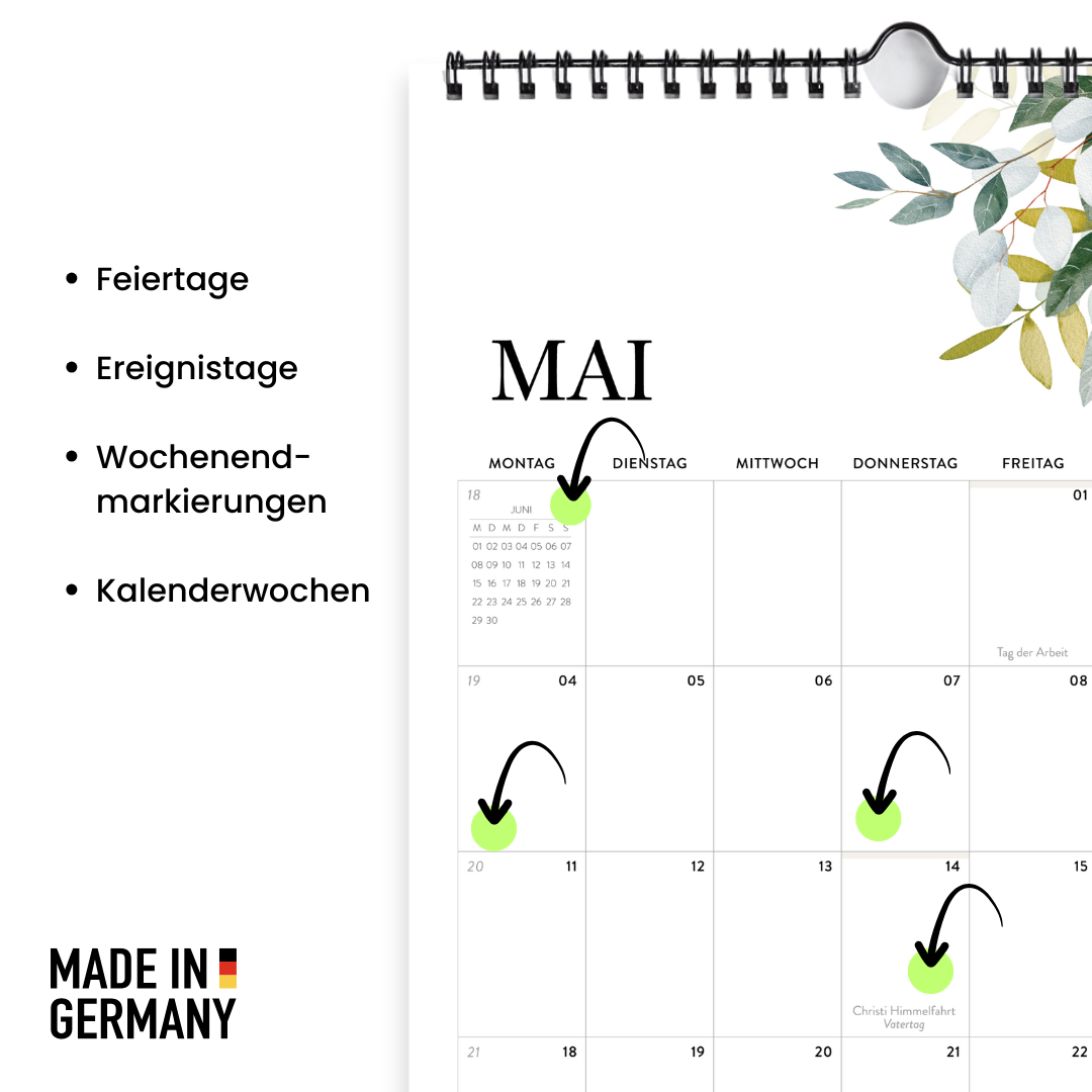 A4 Wandkalender 2026  Felder Hochformat