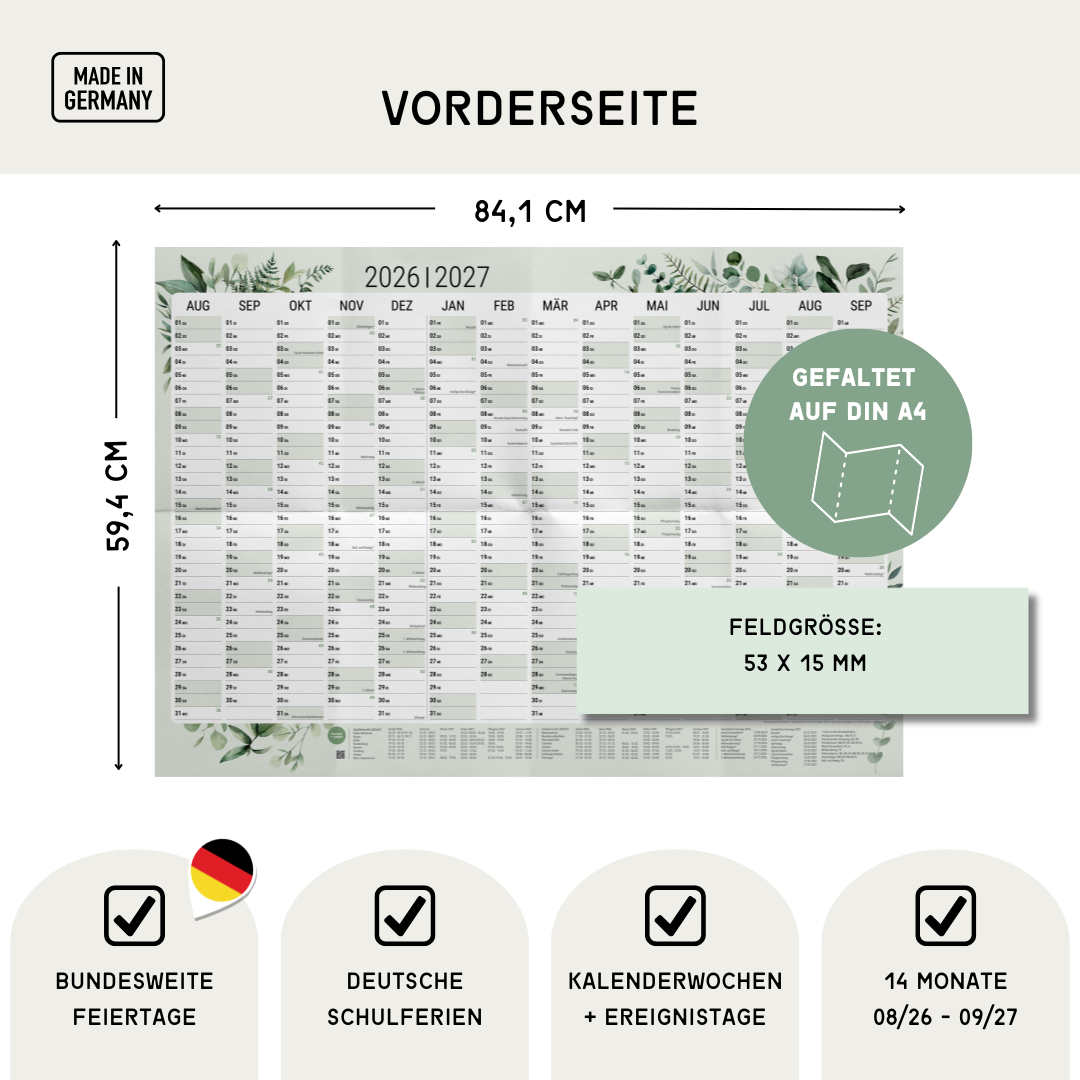 Schuljahresplaner 2026/2027 A1 Greenery – Wandkalender botanisch