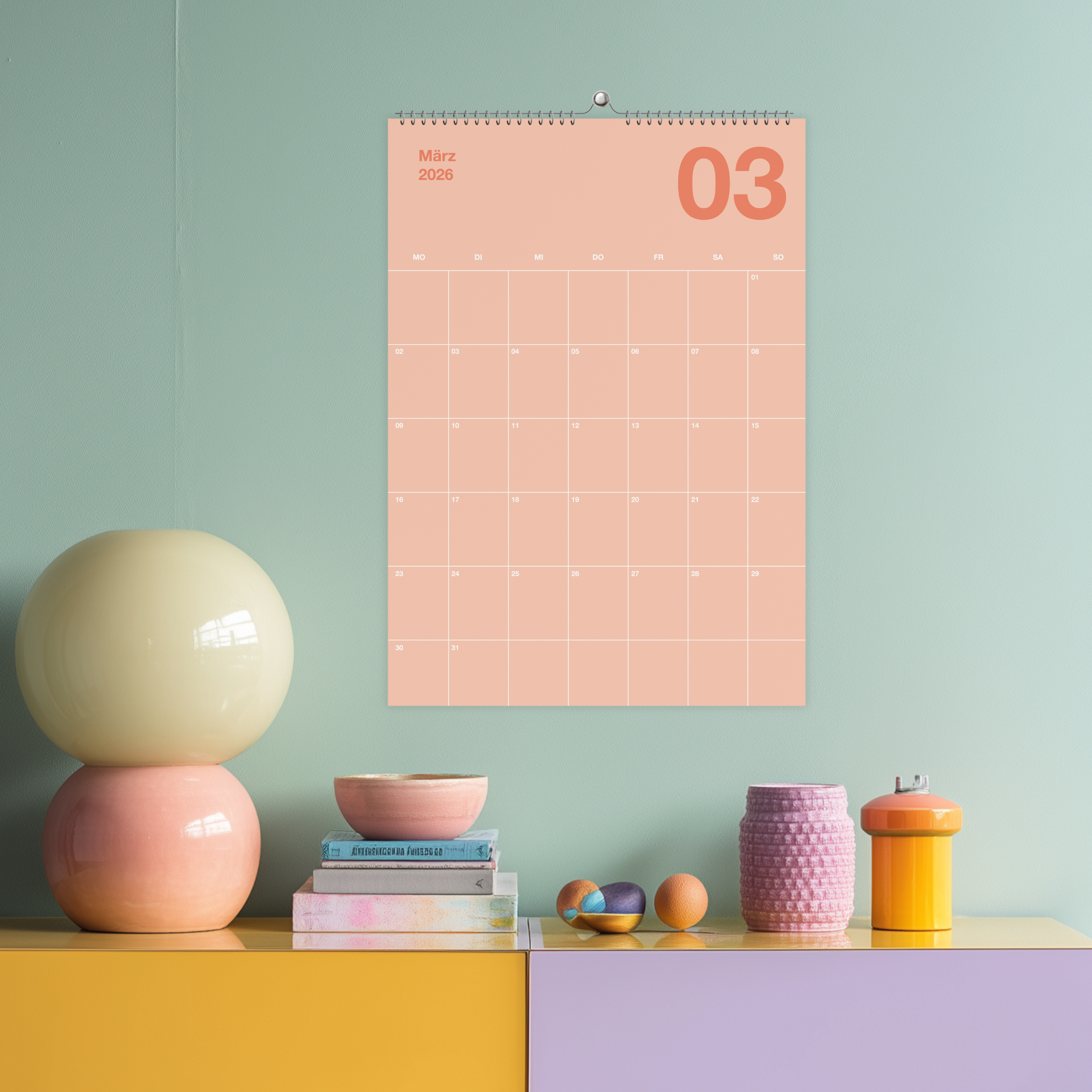 A2 Bunter Design Wandkalender 2026 Pastell