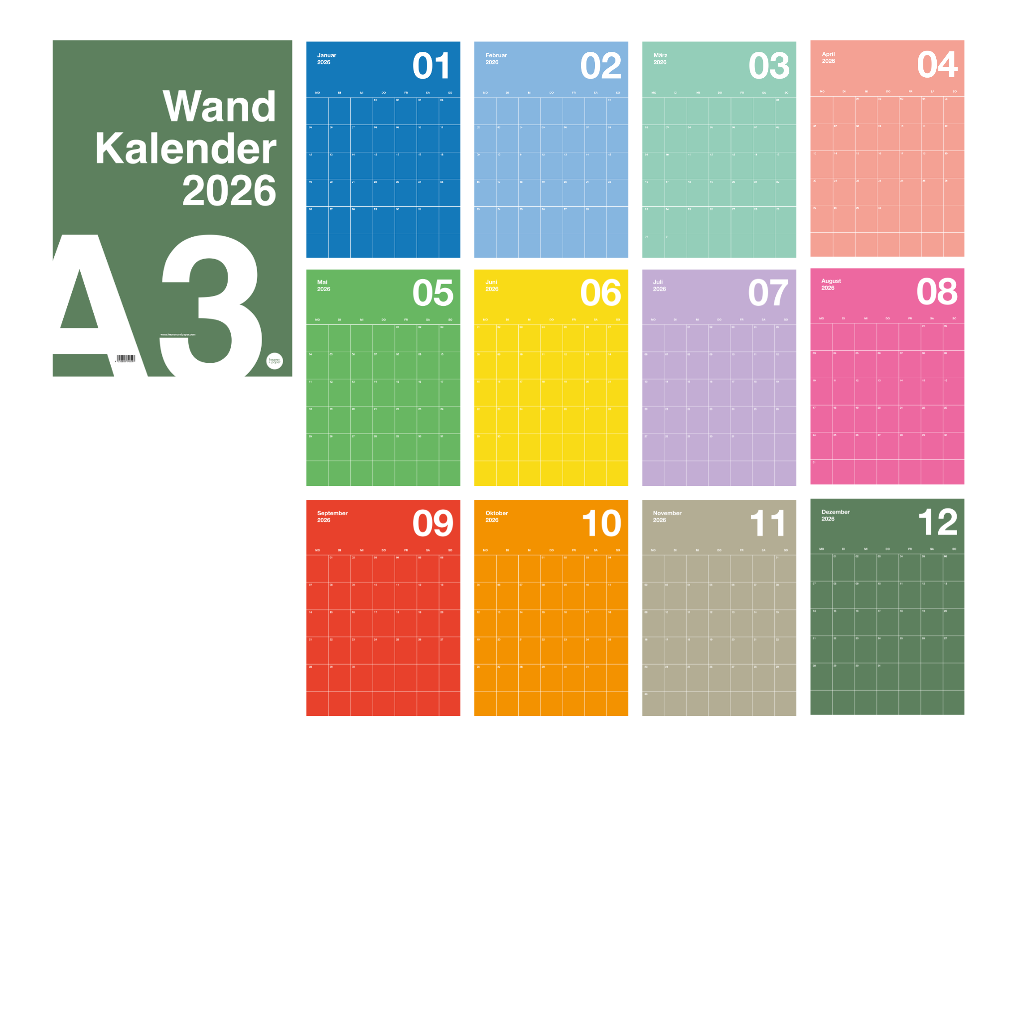 A3 Bunter Design Wandkalender 2026 Knallig