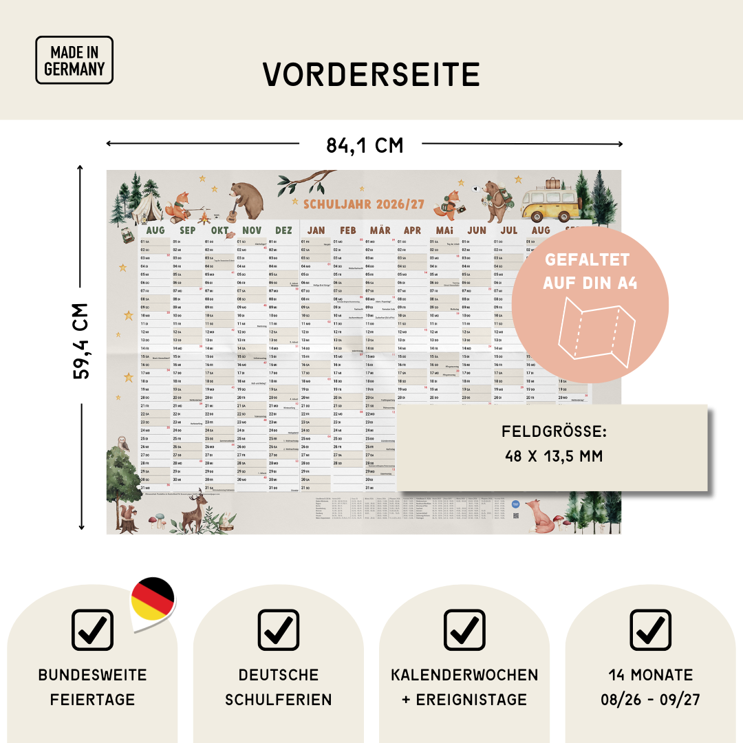 Schuljahresplaner 2026/2027 A1 Waldtiere – Familienkalender