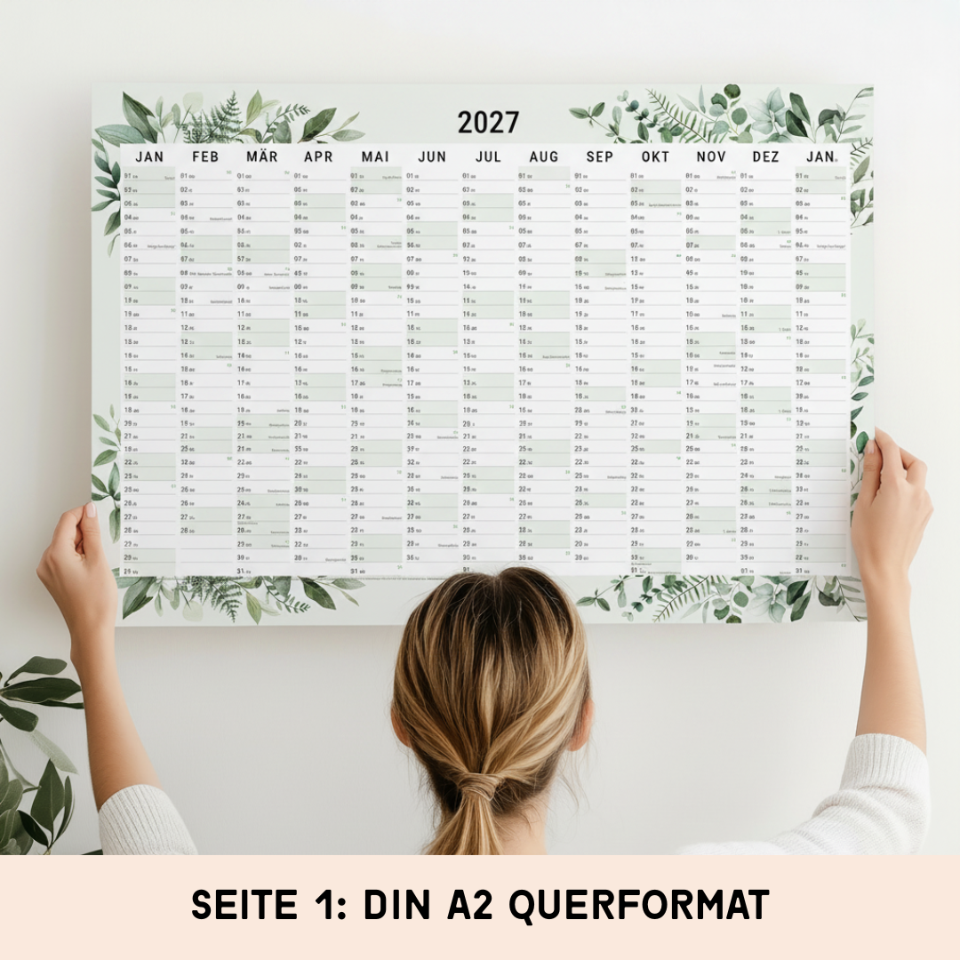 A2 Wandplaner 2027 gerollt Greenery Querformat/Hochformat